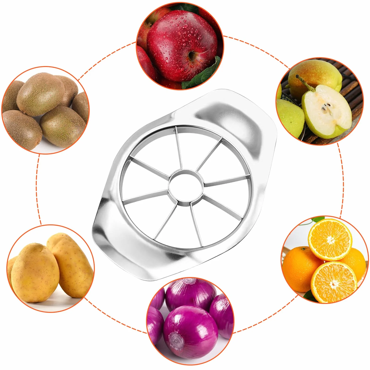 Trancheur de pomme en acier inoxydable 8 lames, coupe pomme et poire, Newpop 2 pièces