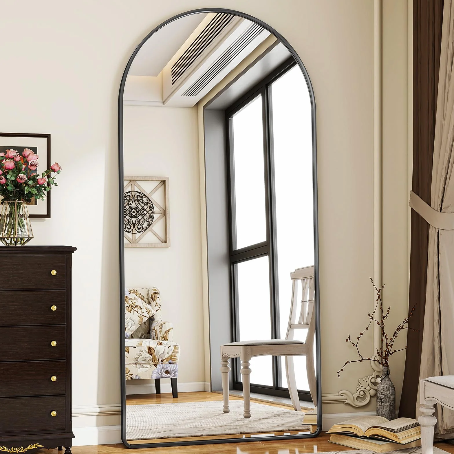Miroir Pleine Longueur Bombé sur Pied 76 x 171 cm Noir Koonmi