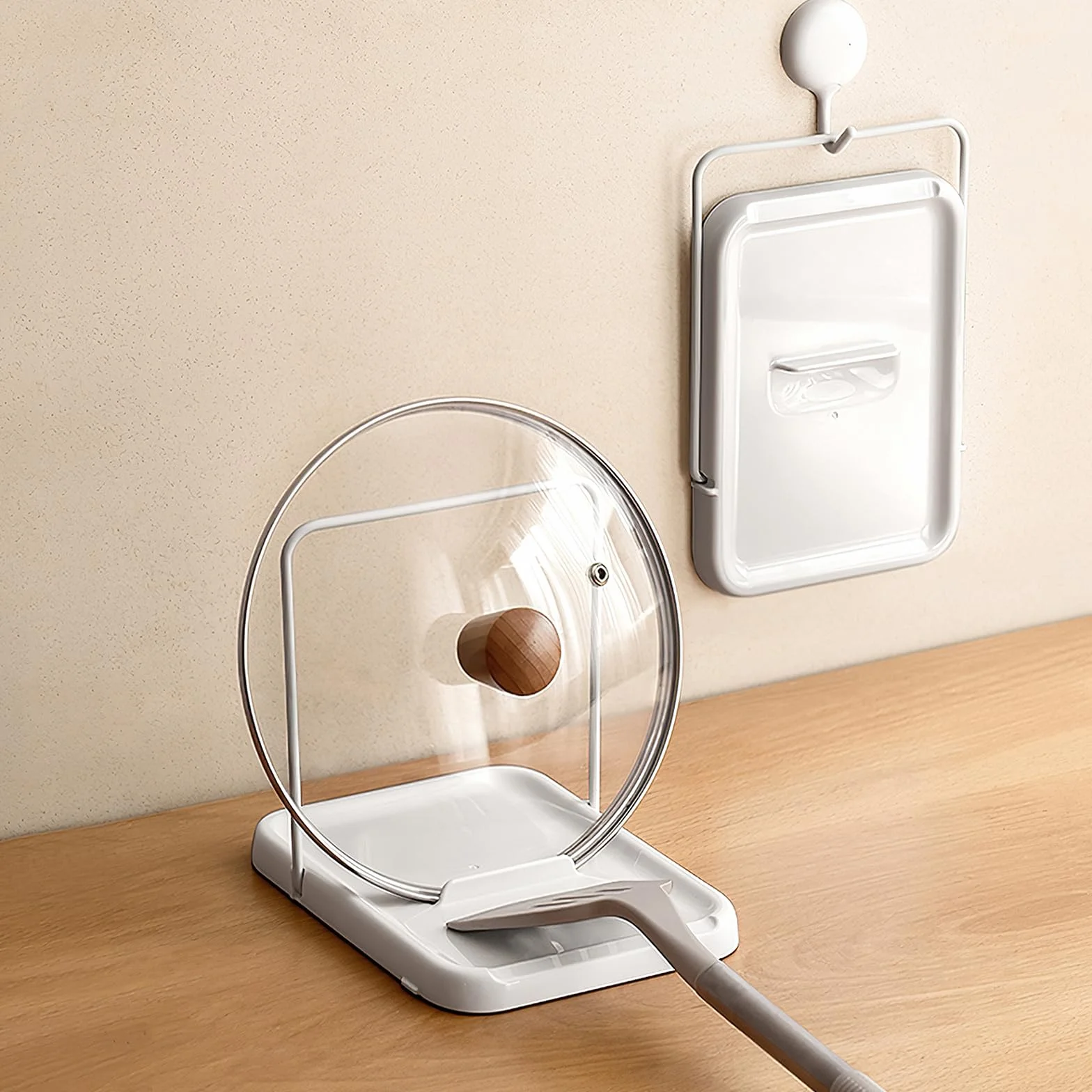 PAVSTINE Range Couvercle Pliable Porte Couvercle Cuisine Convient aux Couvercles de 16 à 34 cm Support Couvercle Casserole Facile à Nettoyer Repose Cuillère Rangement Casserole