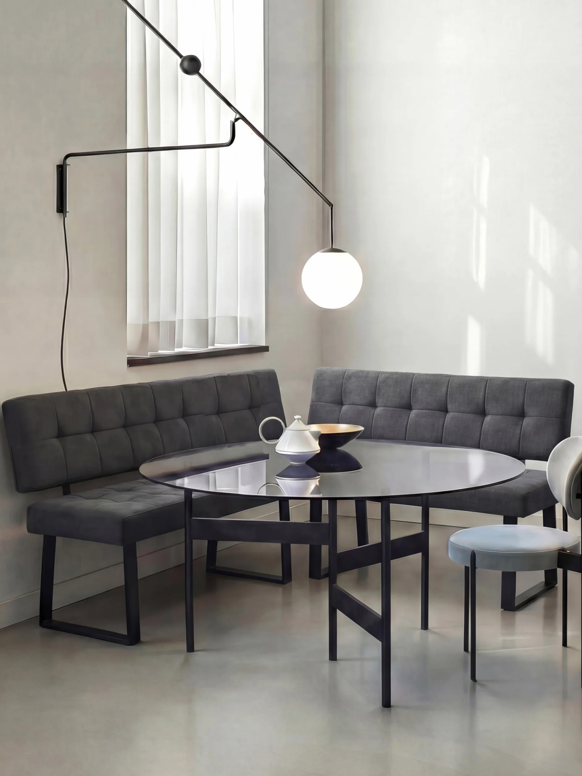 B&D home Banc Sigfrid Banc d’Angle avec Dossier Microfibre Anthracite Mousse Froide 140 cm