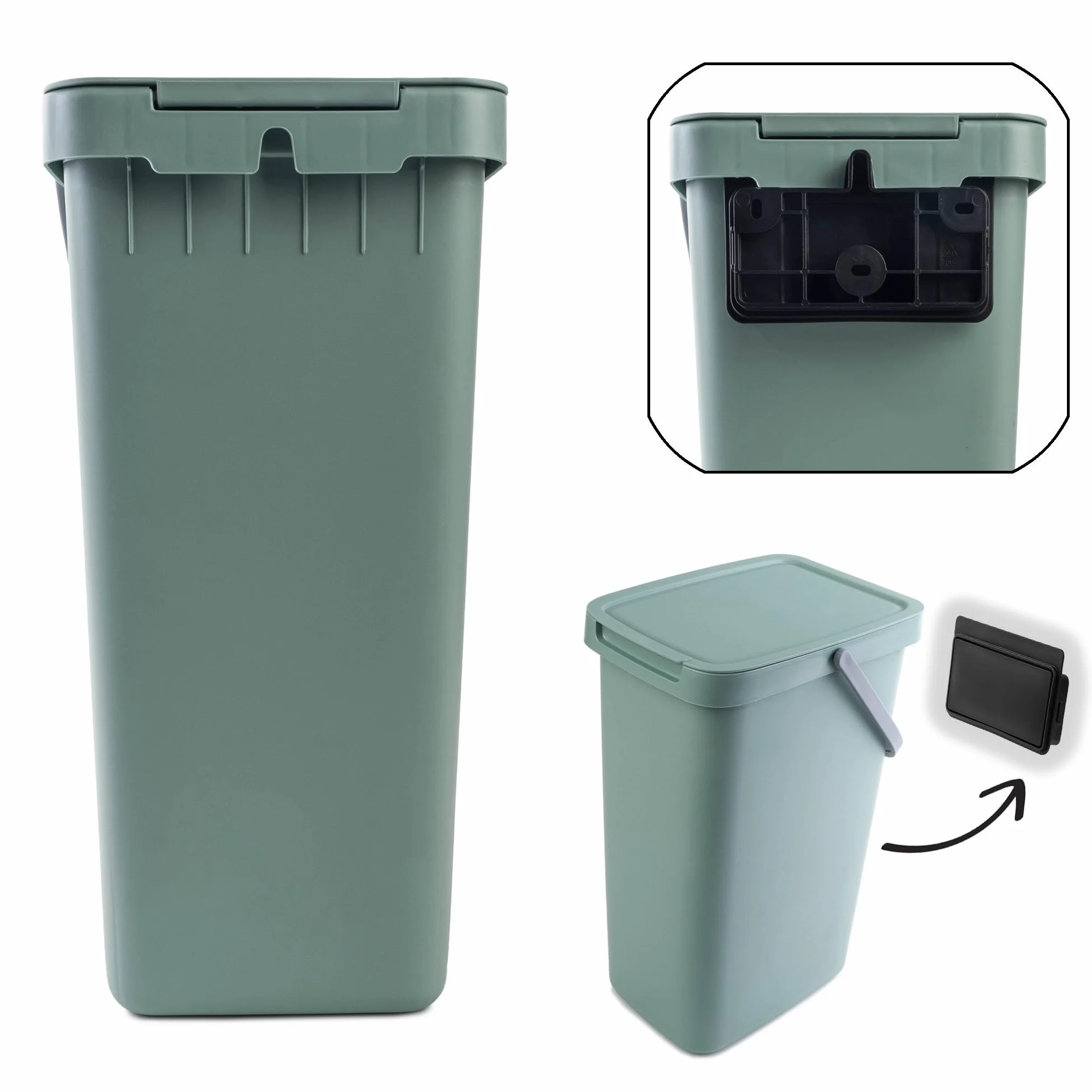 KADAX Poubelle 12 l Plastique rectangulaire avec Couvercle à charnière Vert
