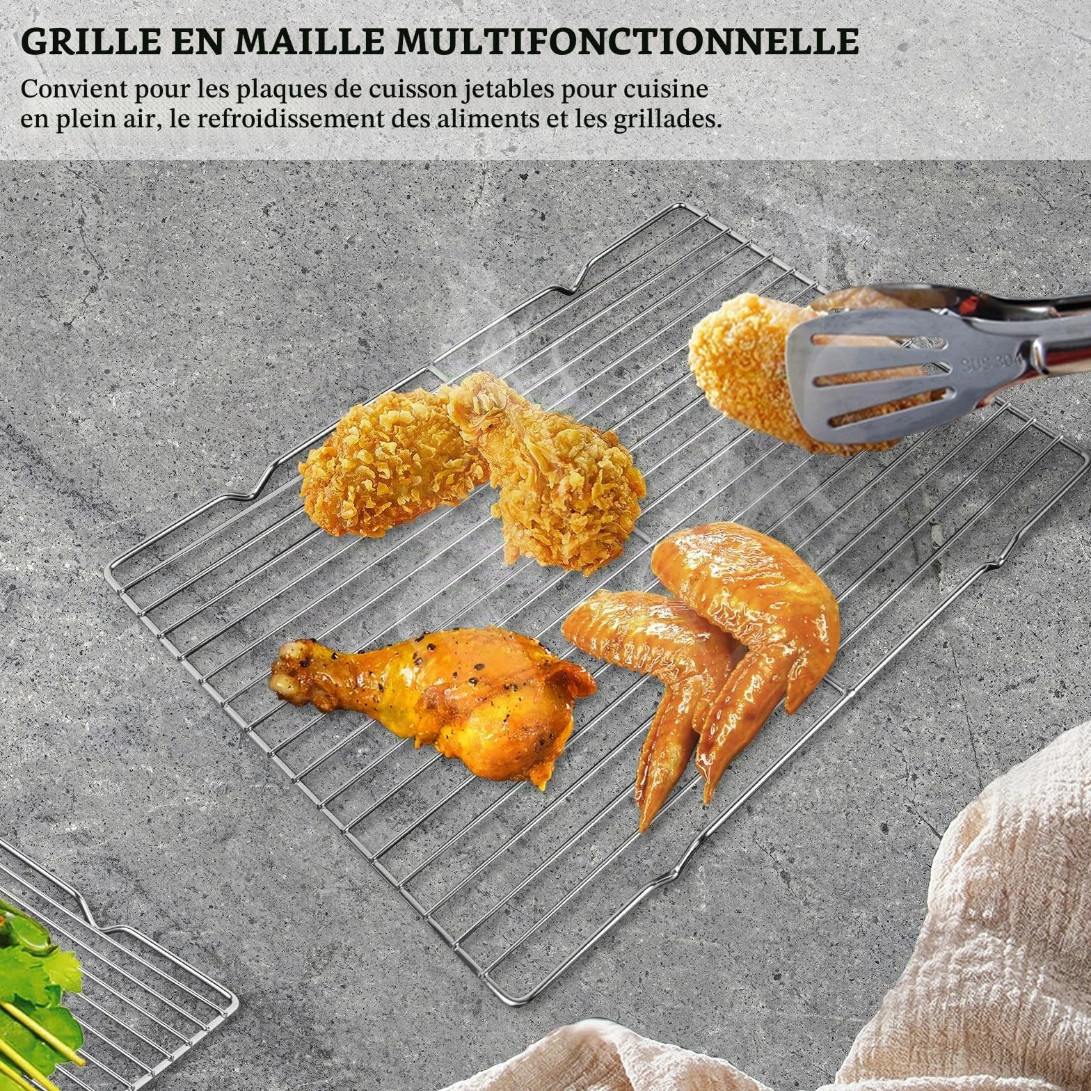 Grille de refroidissement en acier inoxydable Linkidea, lot de 2, rectangulaire 38,8 x 28 cm, argent