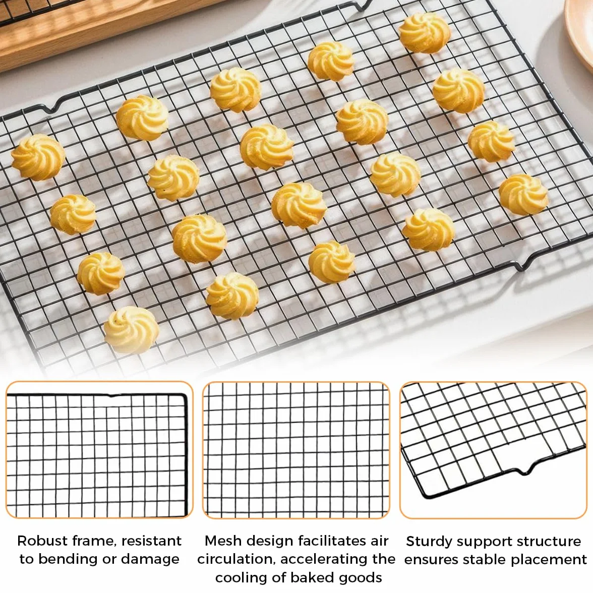 Grille de Refroidissement 40 x 25 cm en Acier Inoxydable, Grille de Cuisson Réutilisable Noire, Set de 3