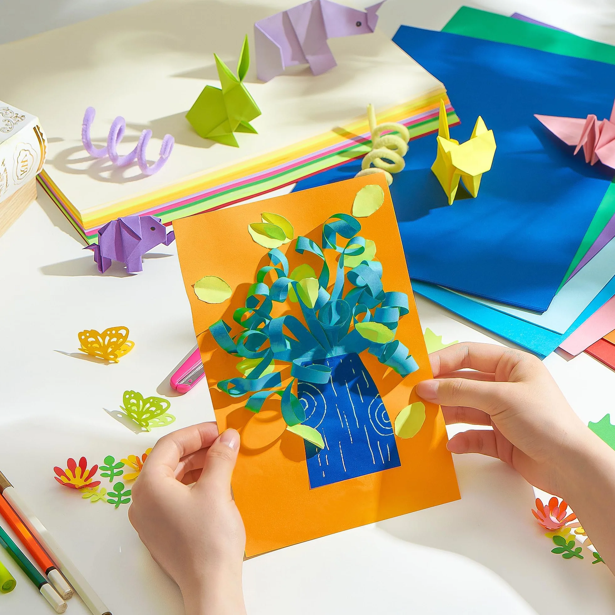 Papier Origami A4 20 Couleurs Vives 70g/m² Double Face Pliable 200 Feuilles