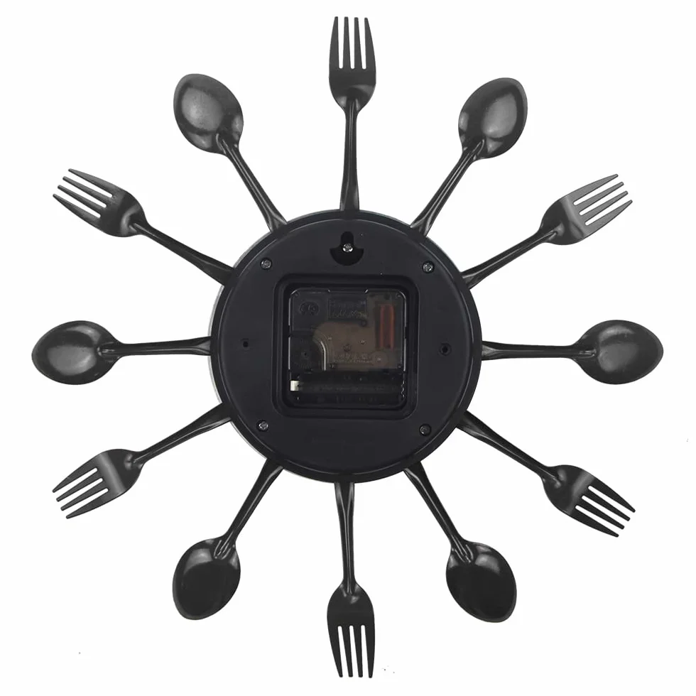 Horloge de cuisine effet miroir 32x32x4cm Noir avec autocollant 3D