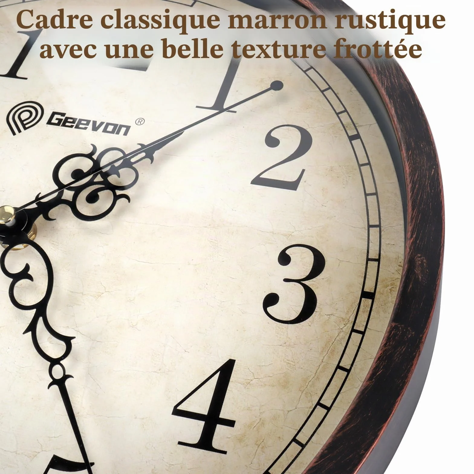 Geevon Horloge Murale Vintage Silencieuse Analogique Quartz Décorative 30 cm Marron foncé