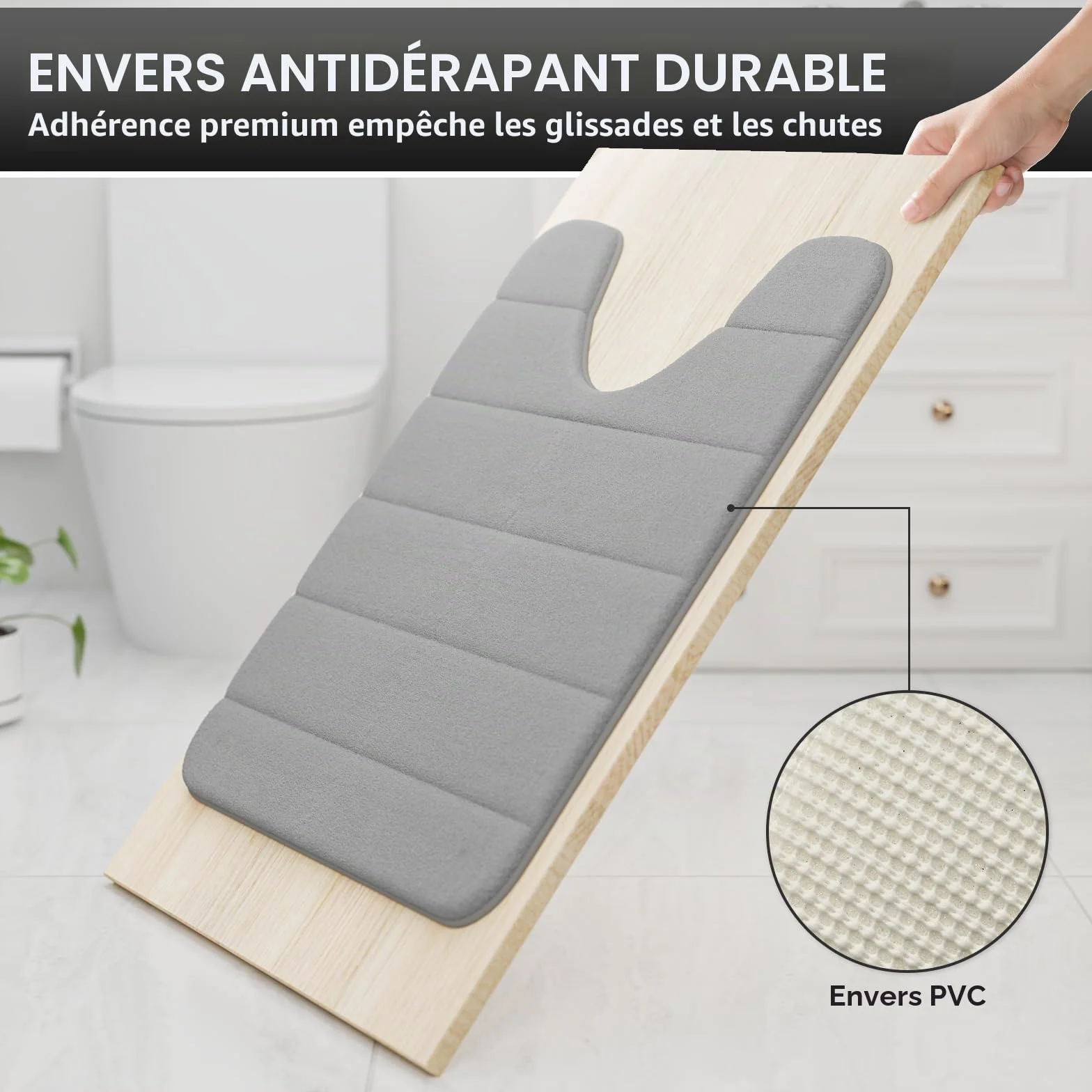 Tapis de toilette en mousse à mémoire de forme 50 x 60 cm gris antidérapant super absorbant