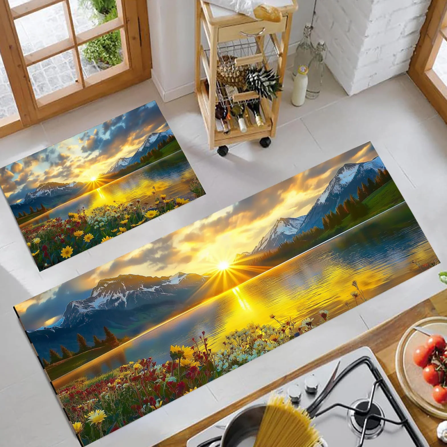 OFFSUM Ensemble de 2 Tapis de Cuisine Lavables Antidérapants 43x75 cm + 43x120 cm