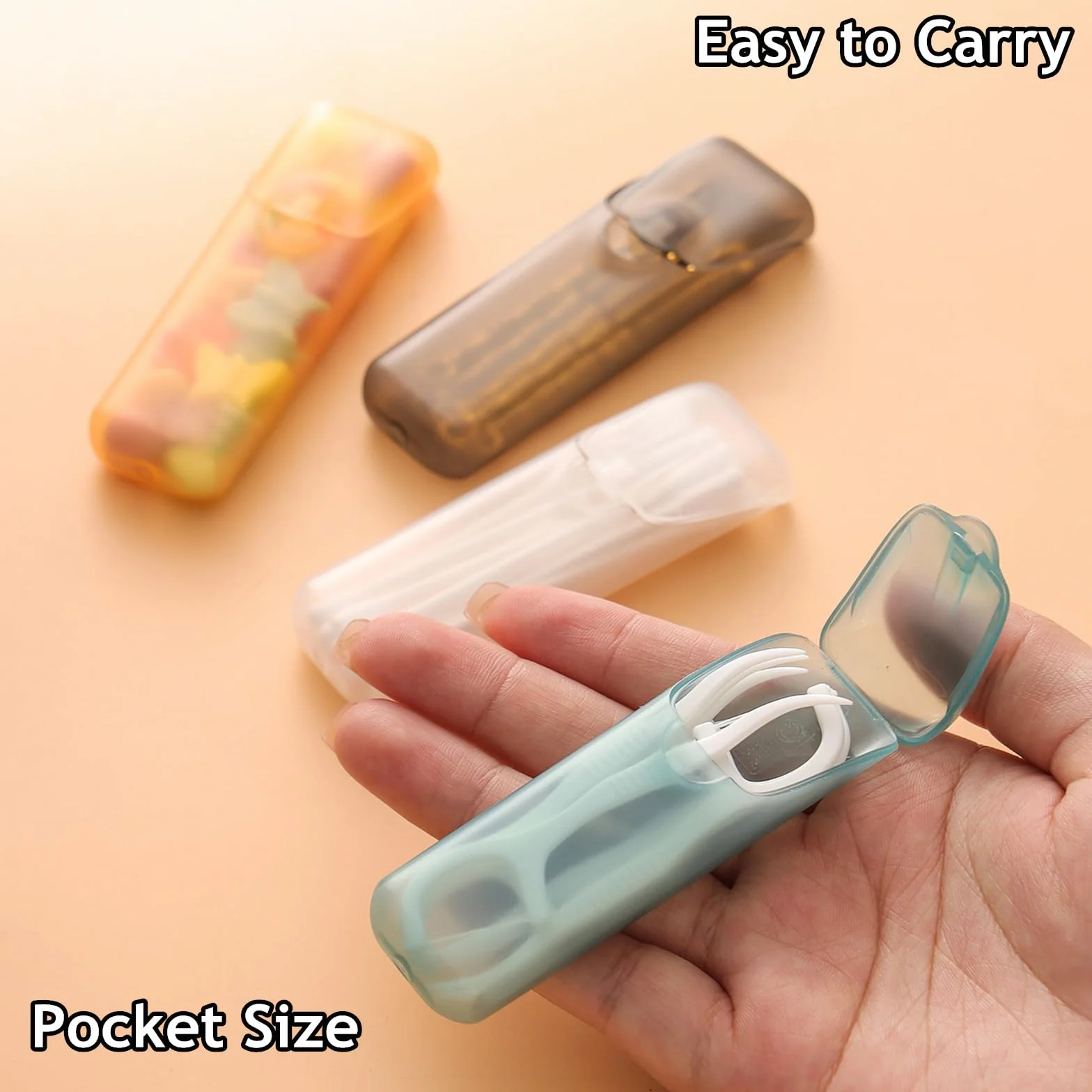 MANJIAMEI 6 Pièces Mini Porte-Cure-Dents Translucide Portable Format de Poche Distributeur à Fil Dentaire Multifonction