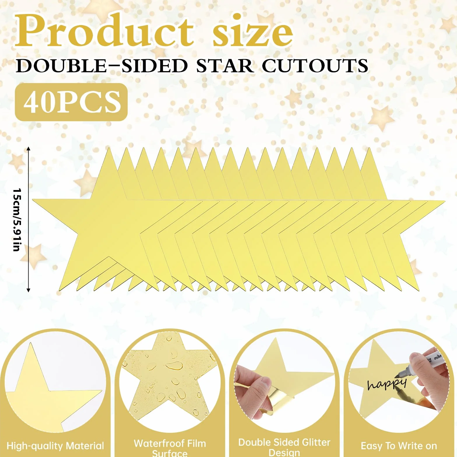 Paquet de 40 Découpes d'Étoiles Dorées en Carton pour Fête