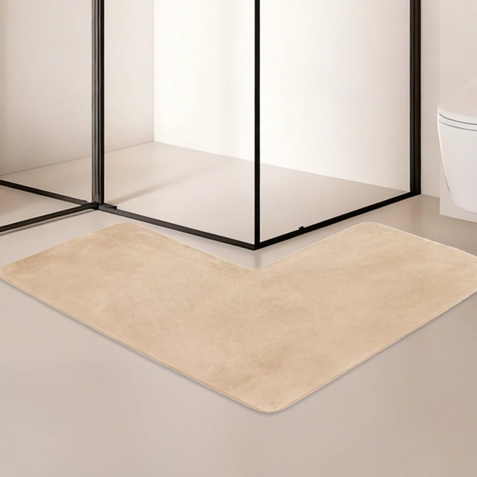 ACESOME Tapis de salle de bain en forme de L antidérapant 80 x 80 cm beige
