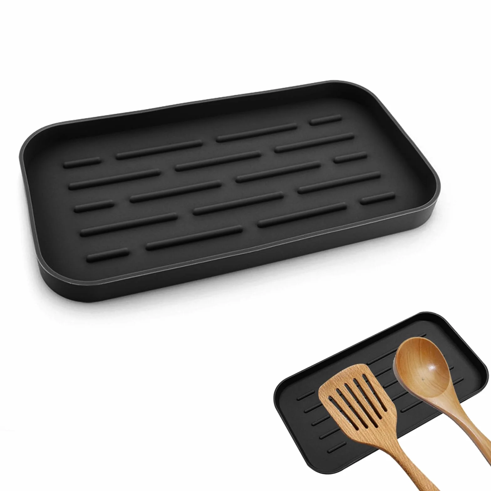 SwirlColor Repose Cuillère Cuisine Silicone Support Ustensiles Noir