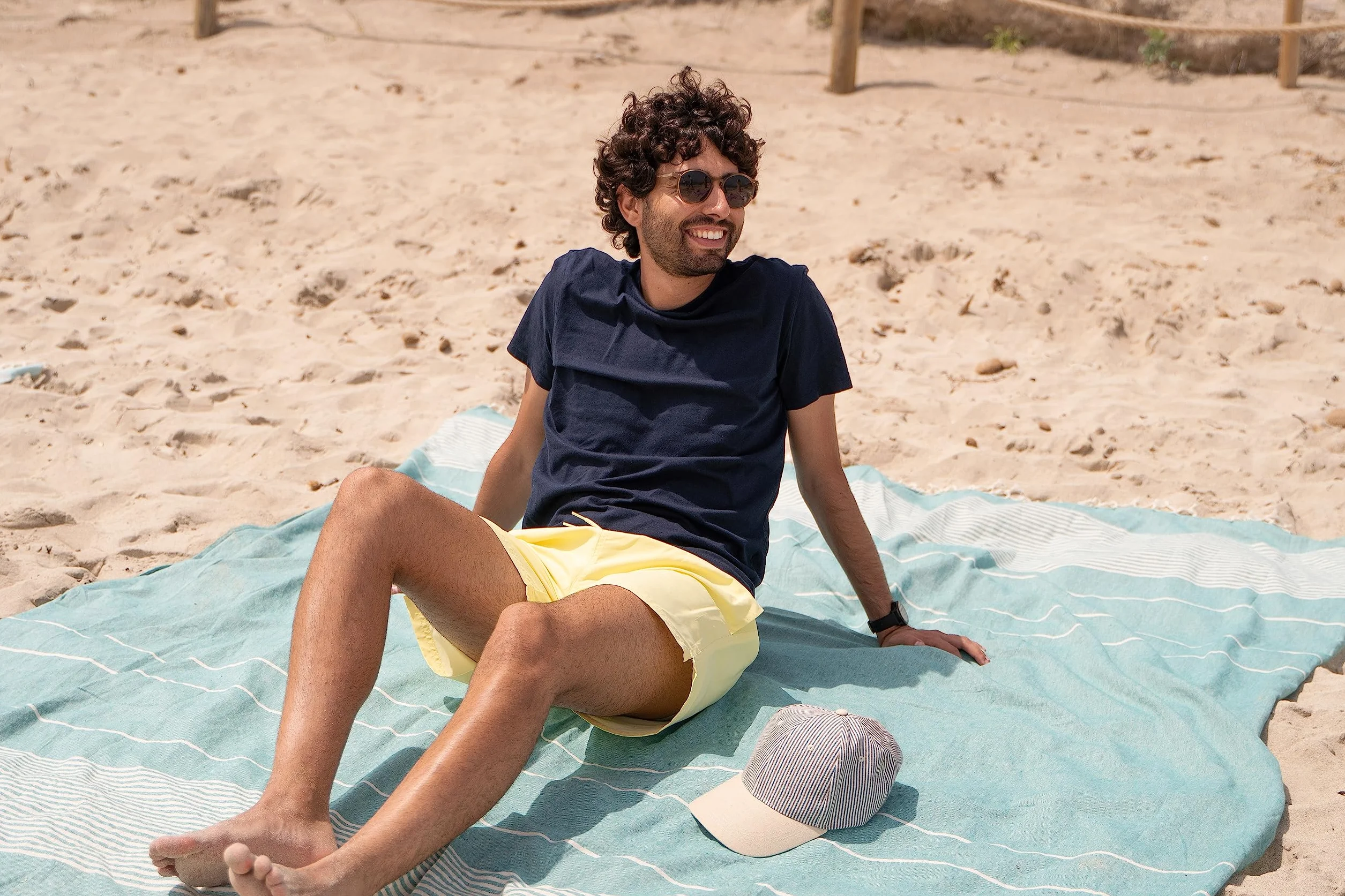 MOMOMUS Fouta de Plage XXL Anti-Sable 100% Coton Grande Serviette 210x240 cm Vert de Mer