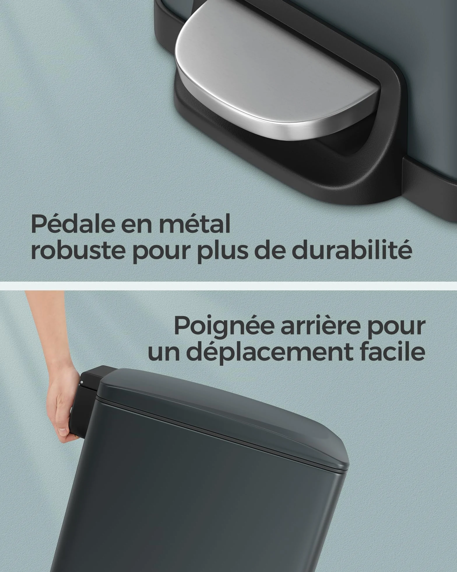 SONGMICS Poubelle de Cuisine 48L, Poubelle à Pédale, Acier, Gris Anthracite