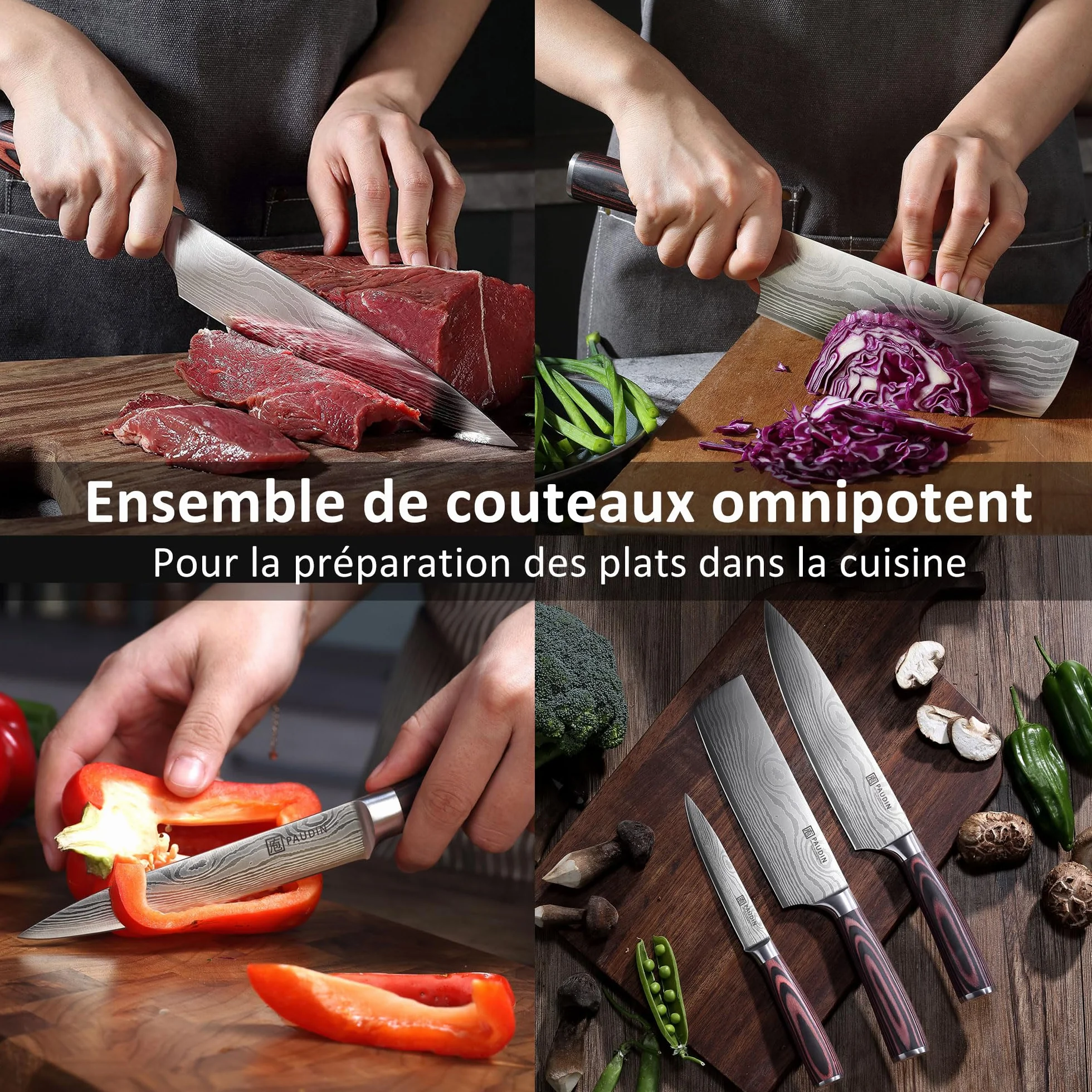 PAUDIN Couteau Cuisine Professionnel Acier Inoxydable Allemand 20cm 17cm 13cm