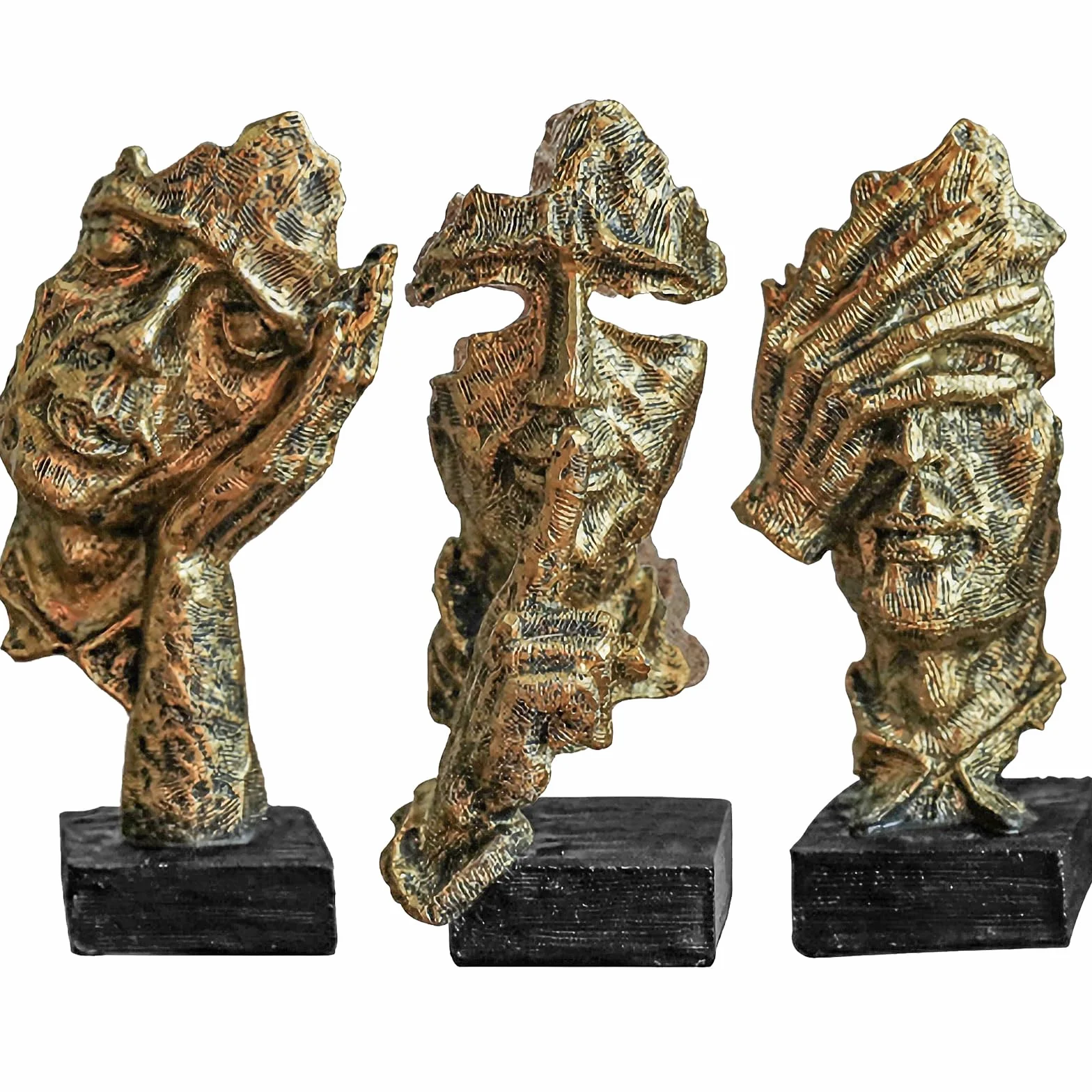 Figurine d'art abstrait moderne, statue de penseur, décoration en résine dorée pour maison et bureau