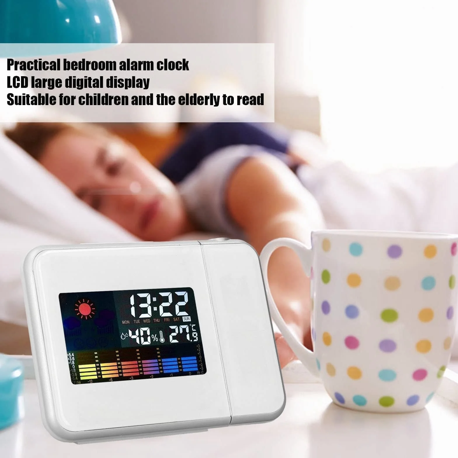 Thermomètre Intérieur Extérieur sans Fil Réveil à Projection Capteur Extérieur Moniteur Humidité Température Prévisions Météorologiques