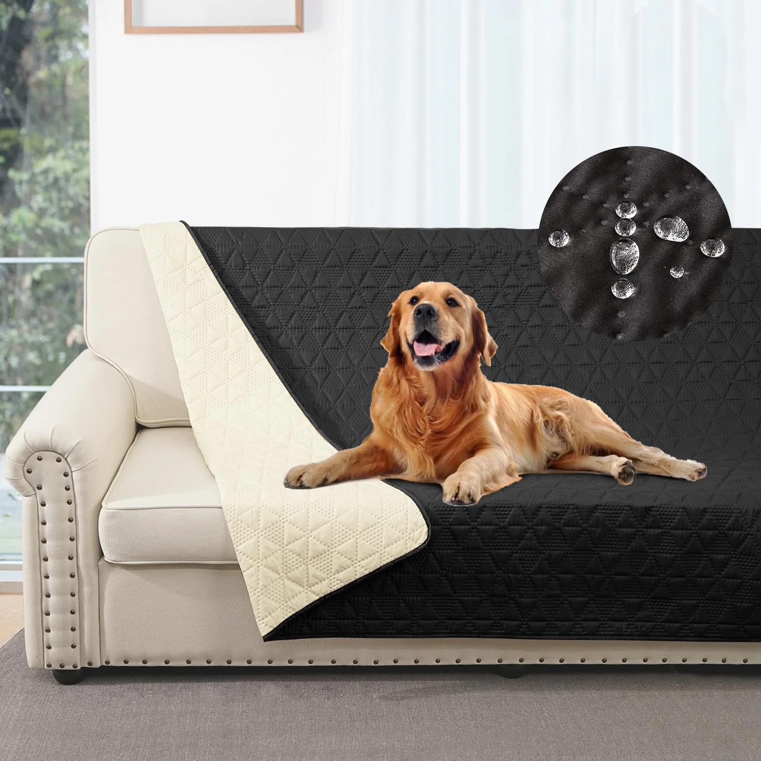 Taiyang Housse de canapé imperméable 173-208cm Noir 1 Pack