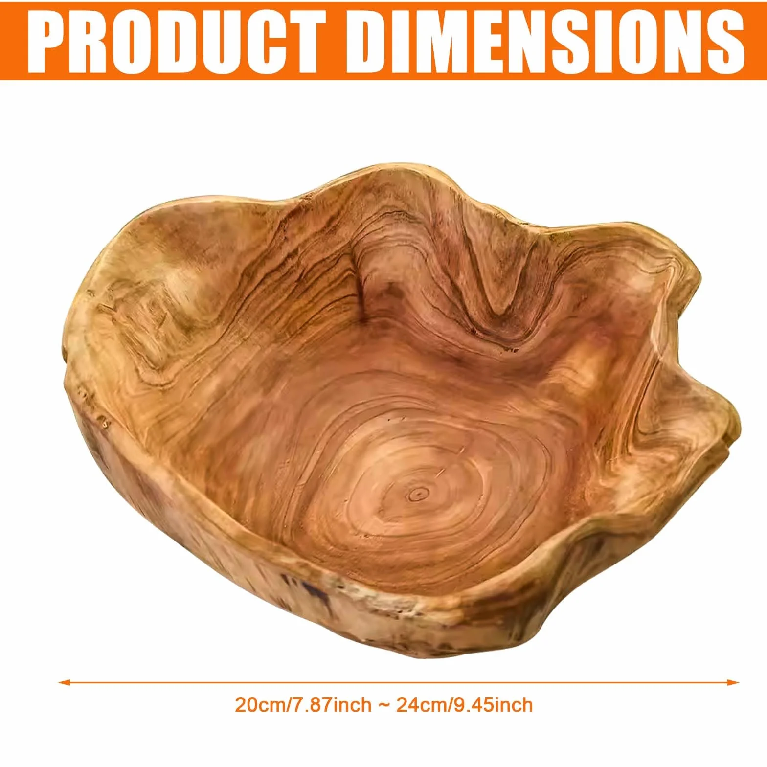 Bol à fruits en bois naturel - Saladier décoratif en bois fait à la main - Bol irrégulier pour salades, collations, fruits (20-24 cm)