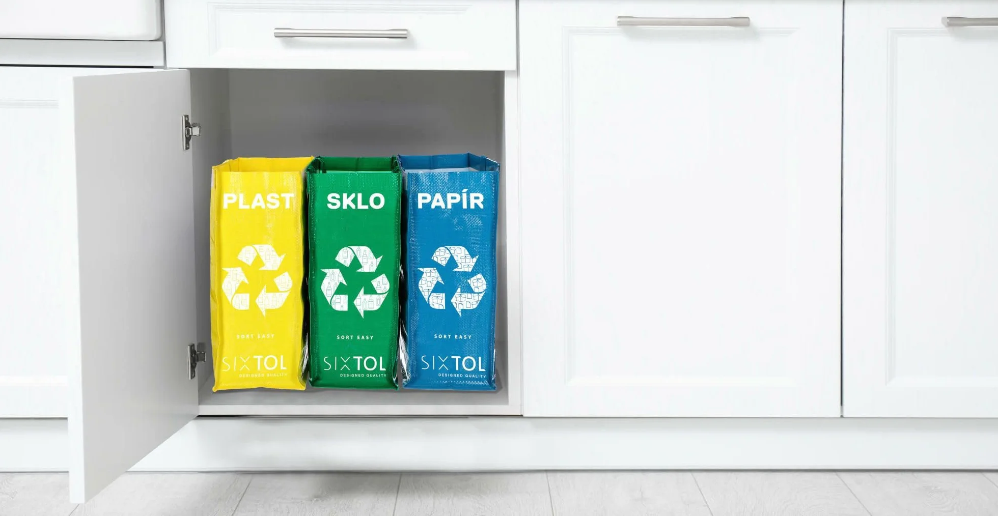 Ensemble de 3 sacs pour tri sélectif 3x22L Compact lavable SORT EASY 3 SLIM