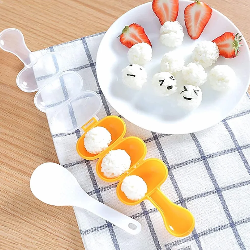 Moule à boules de riz jaune grand pour enfants avec mini cuillère à riz