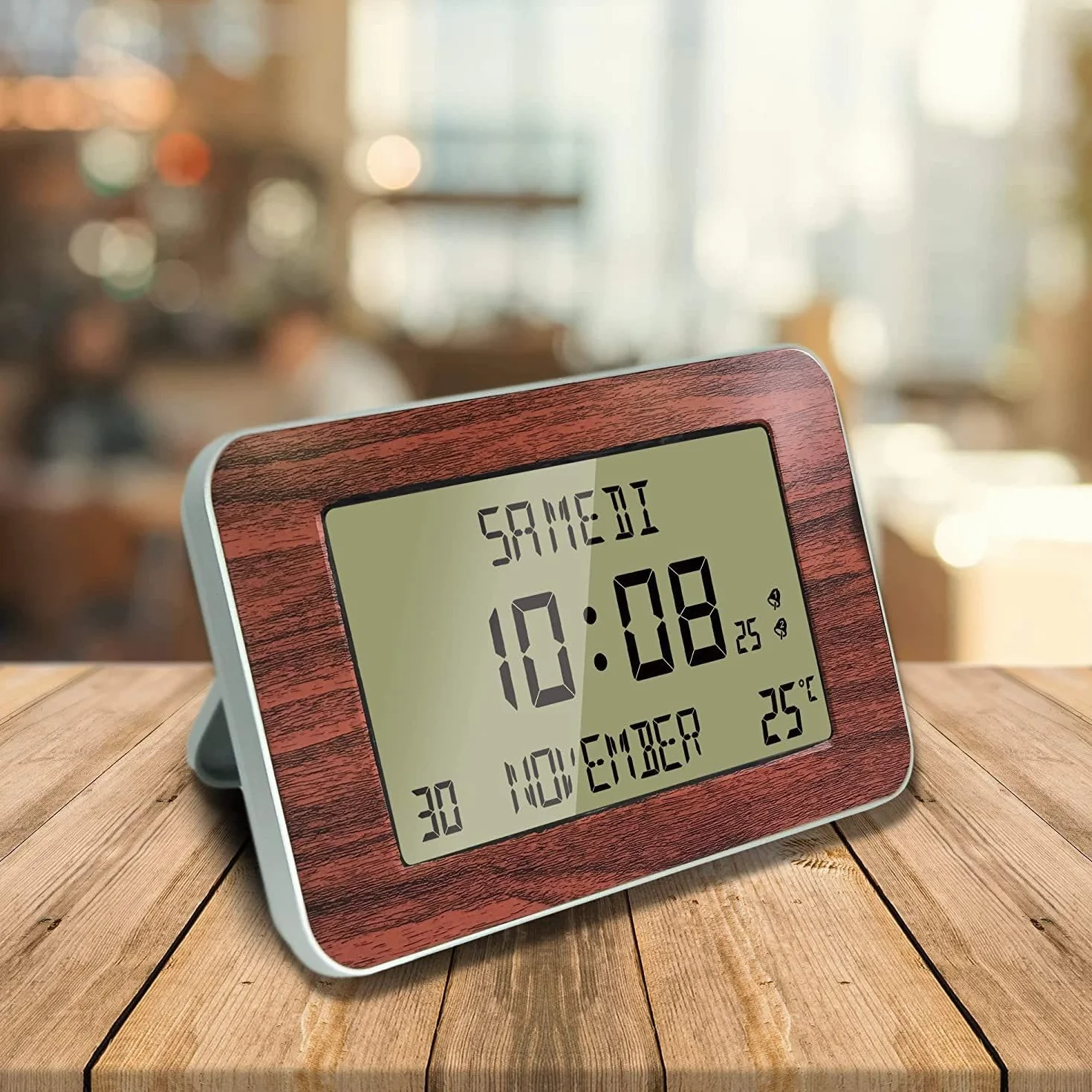 FISHTEC Horloge Réveil Numérique Murale Radiopilotée Grands Chiffres 6 Langues 2 Alarmes Température