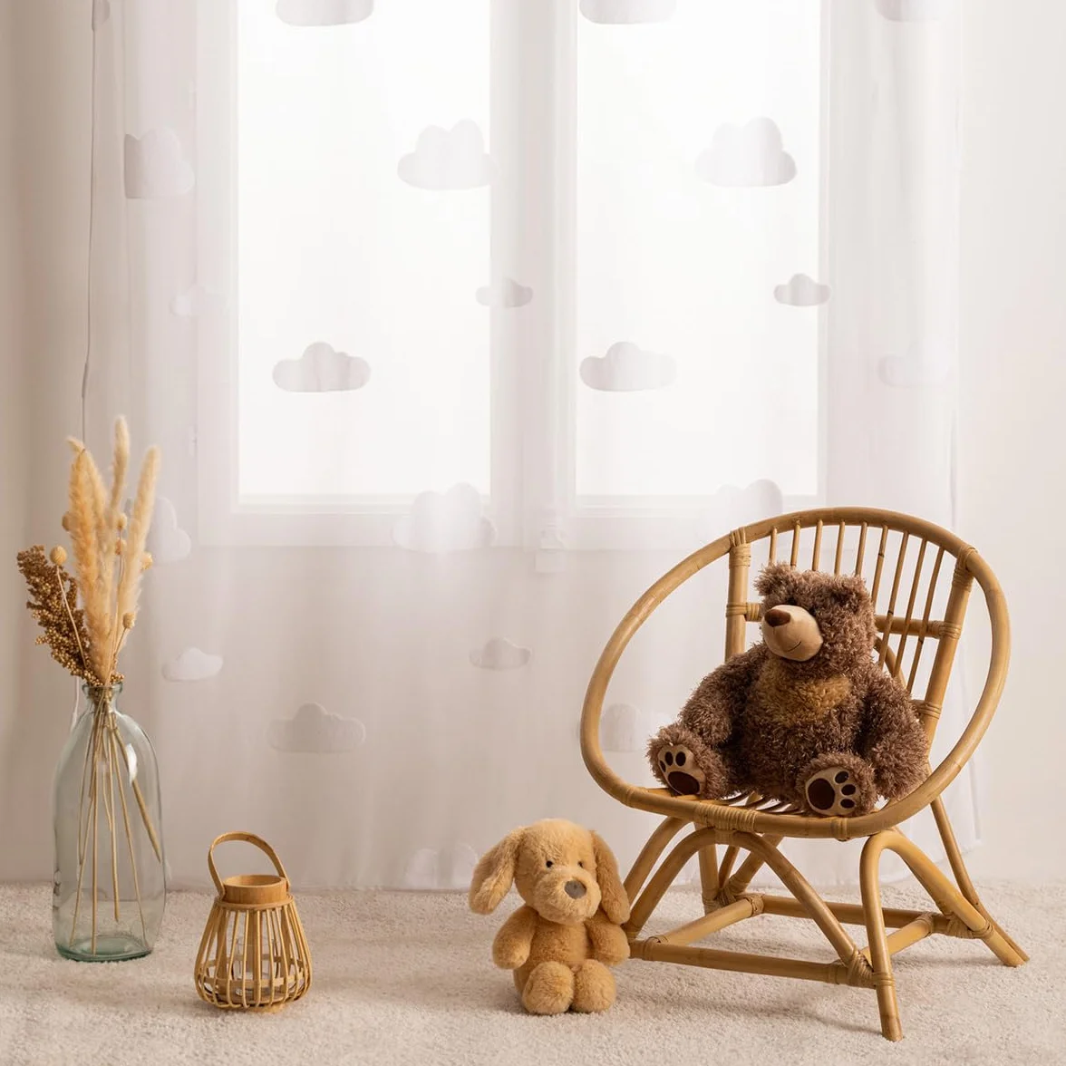 Voilage Enfant Motif Nuage Blanc 140 x 240 cm Oeillets Tamisant Rideau Décoratif