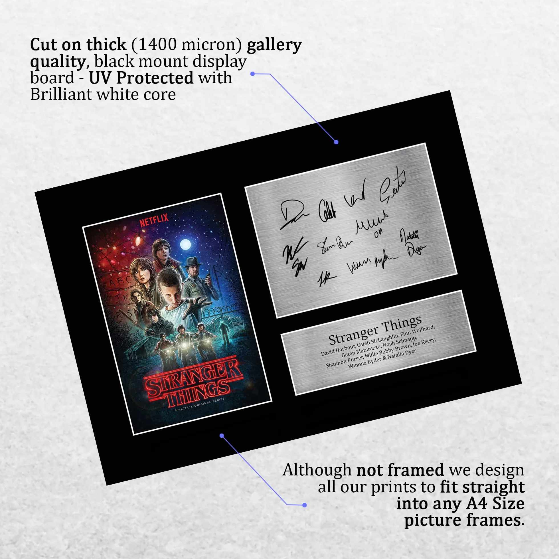 Strange Hawkins Thing Cast Millie Bobby Brown Imprimé Signé Photo A4