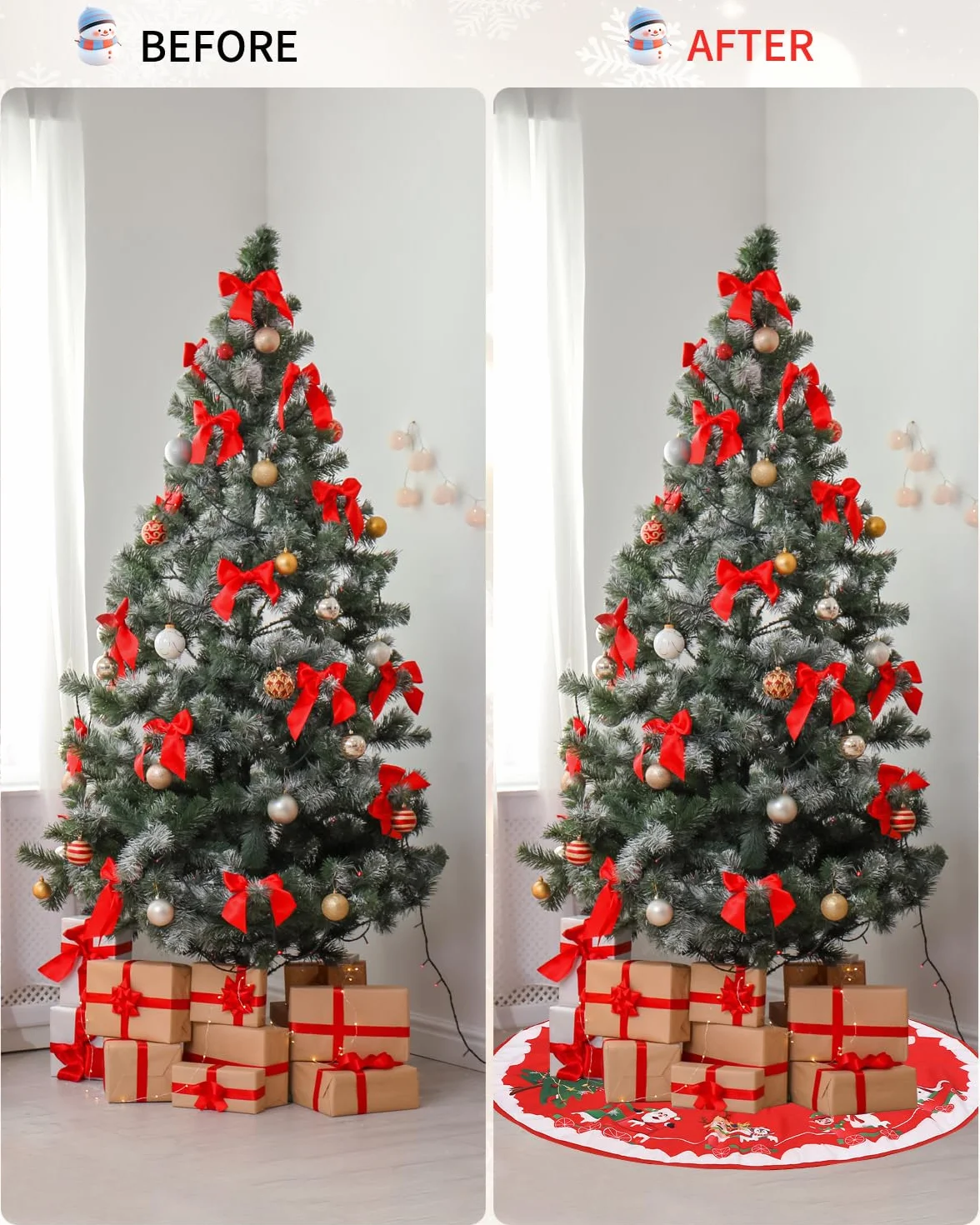 Bixury Jupe de Sapin de Noël Rouge 90cm Rond Couvre Pied Arbre Décoration