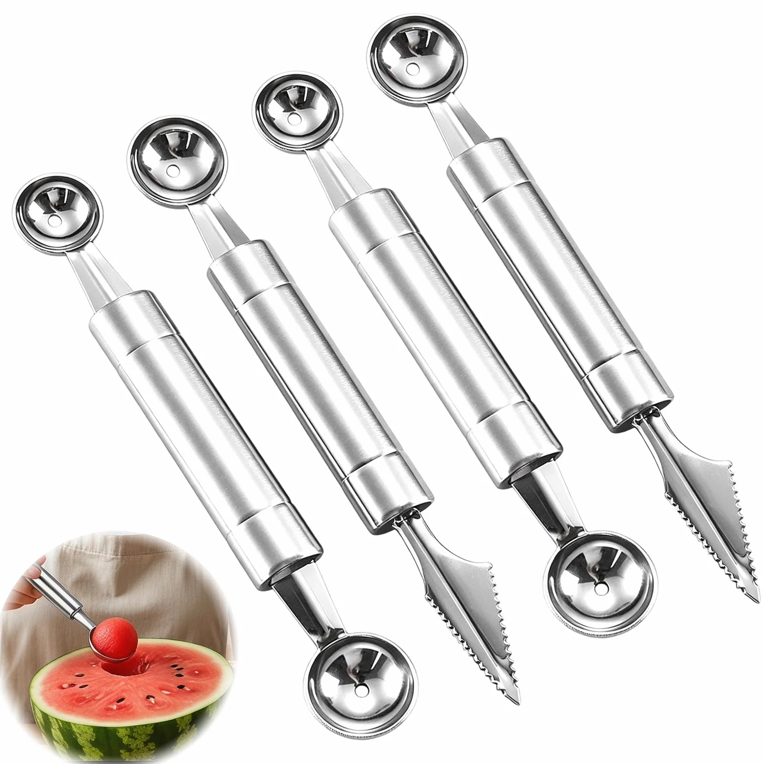4PCS Outil à Découper les Fruits Éplucheur Cuillère à Melon Double Tête Ustensiles de Cuisine