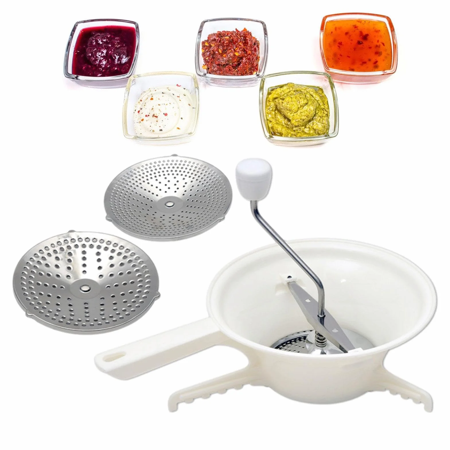 Broyeur de tomates pour sauce, presse-tomates manuel en acier inoxydable, moulin à légumes avec 3 disques interchangeables