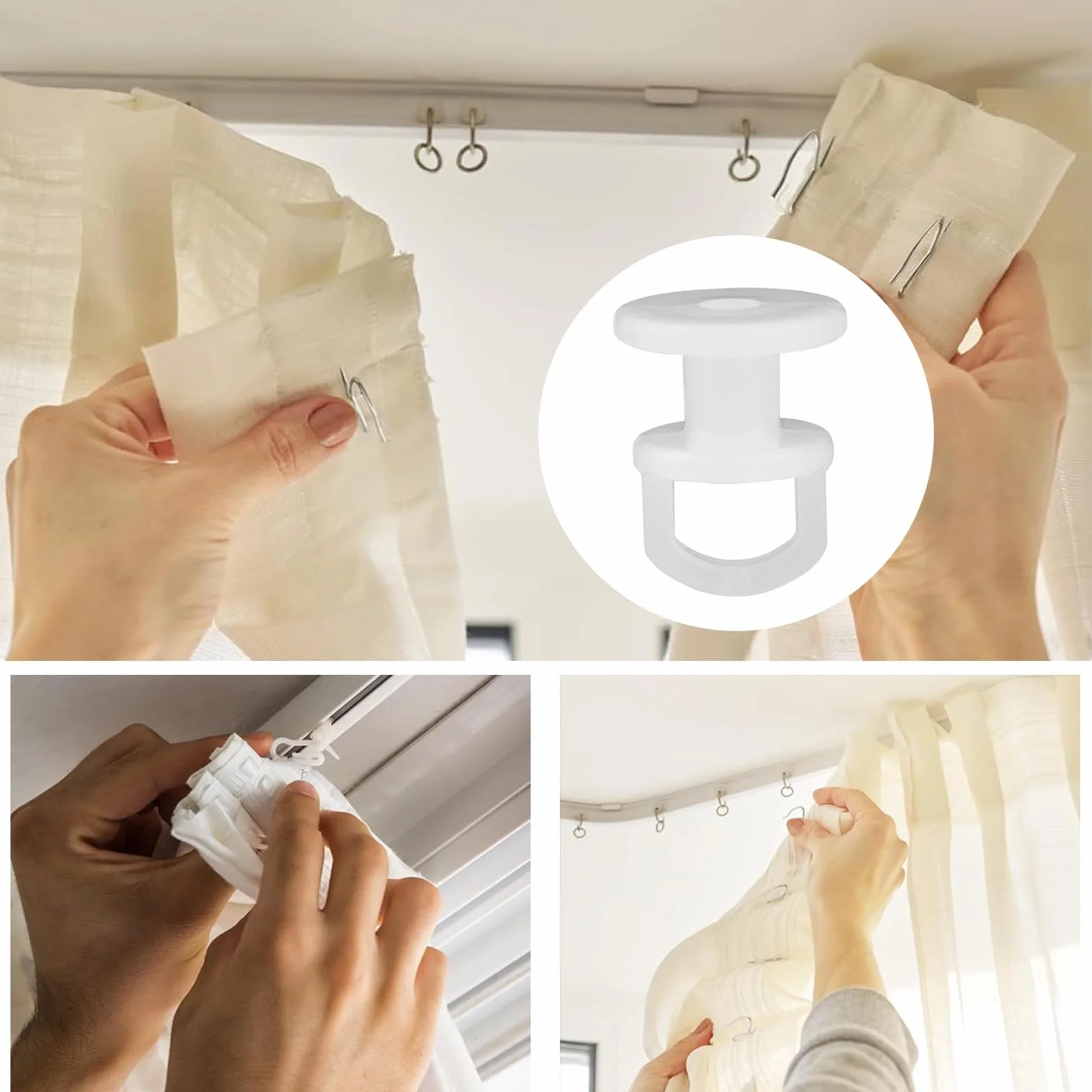 NIYATA 100Pcs Crochet de Rideau Rail Glisseur, Blanc pour Voitures, Bus et Autobus Scolaires