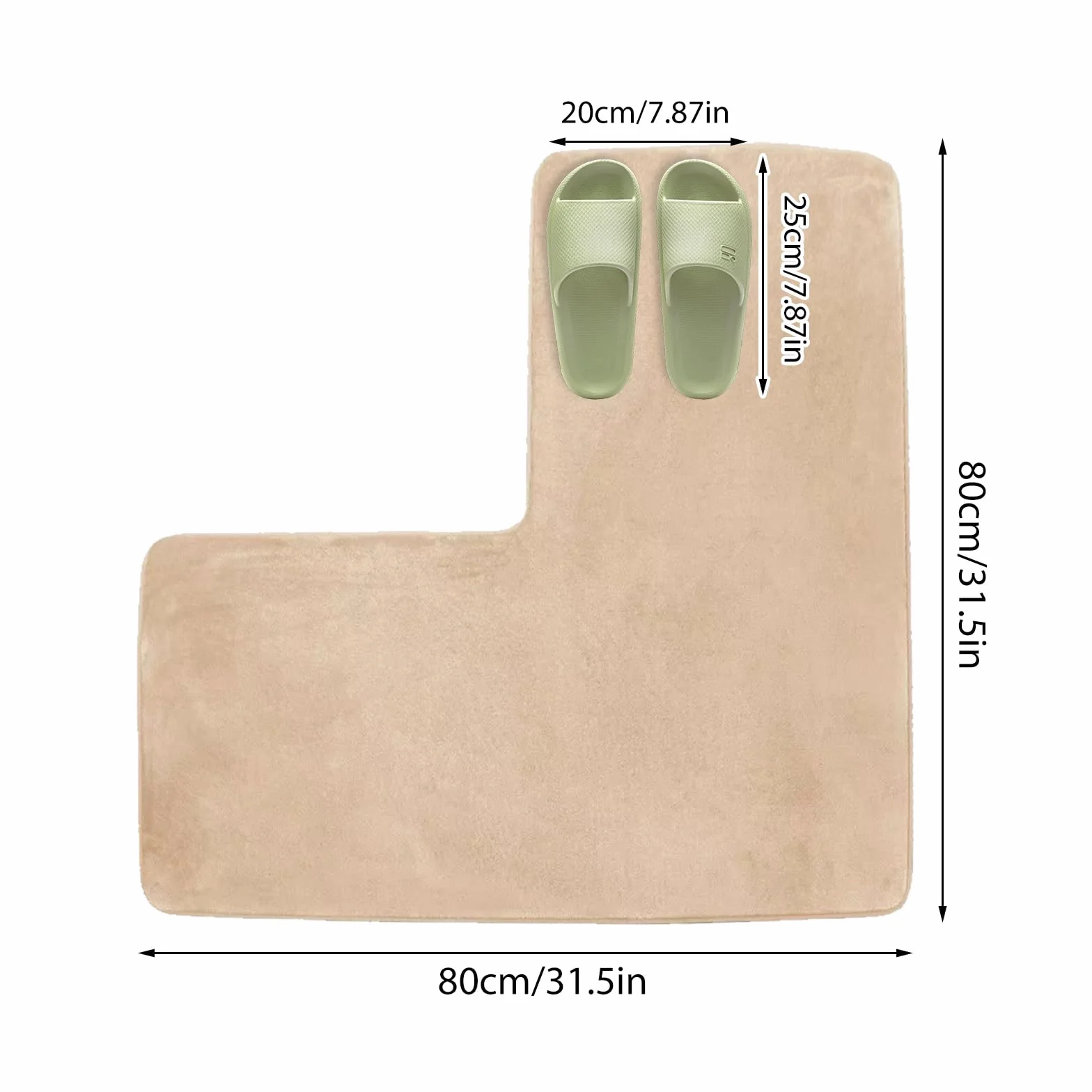 ACESOME Tapis de salle de bain en forme de L antidérapant 80 x 80 cm beige