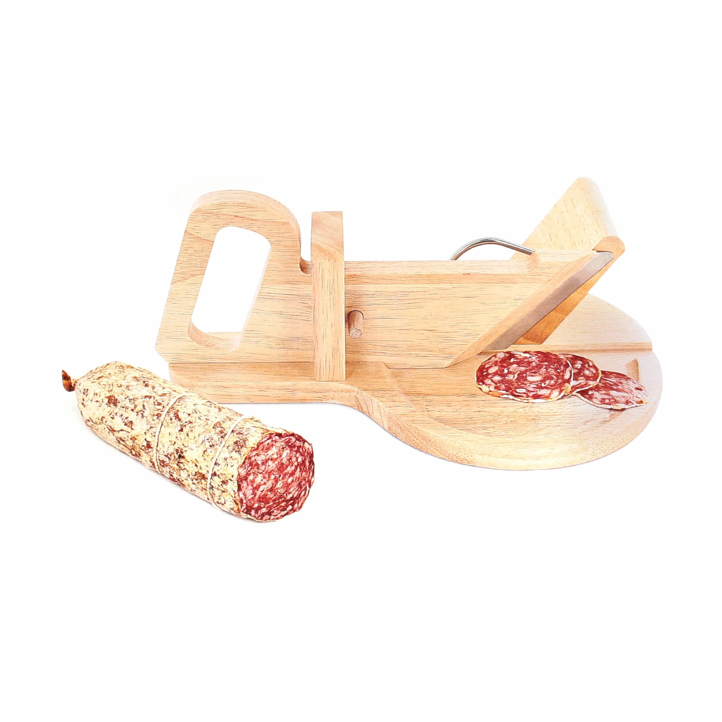Trancheuse Guillotine Coupe Charcuterie Saucisson Manuelle Ronde Bois Inox Marron