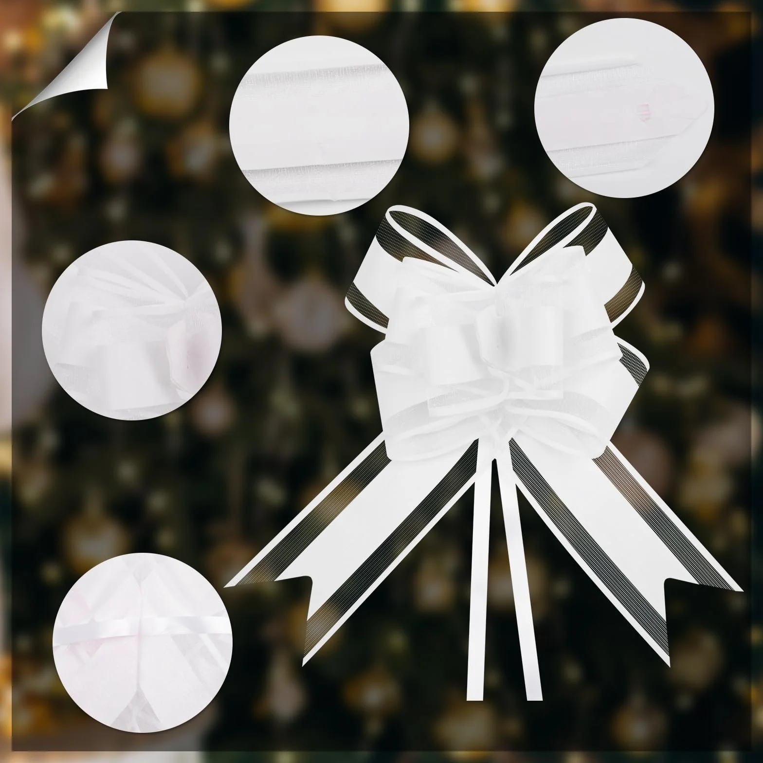 Lot de 50 Grands Nœuds en Organza Blanc pour Décorations Voiture de Mariage