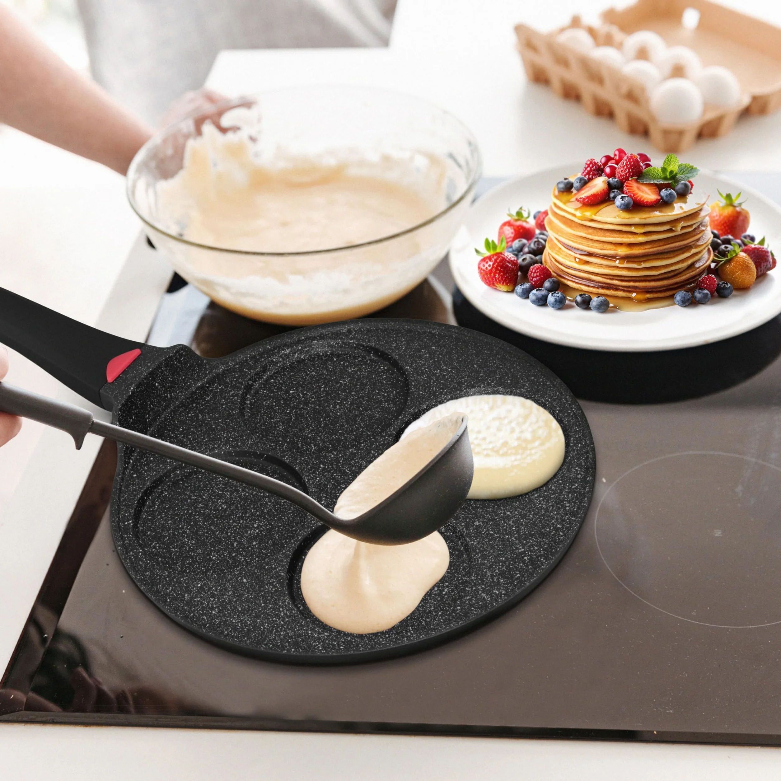 INTIGNIS Poêle à frire antiadhésive céramique 27 cm pour mini-crêpes 4 moules Induction