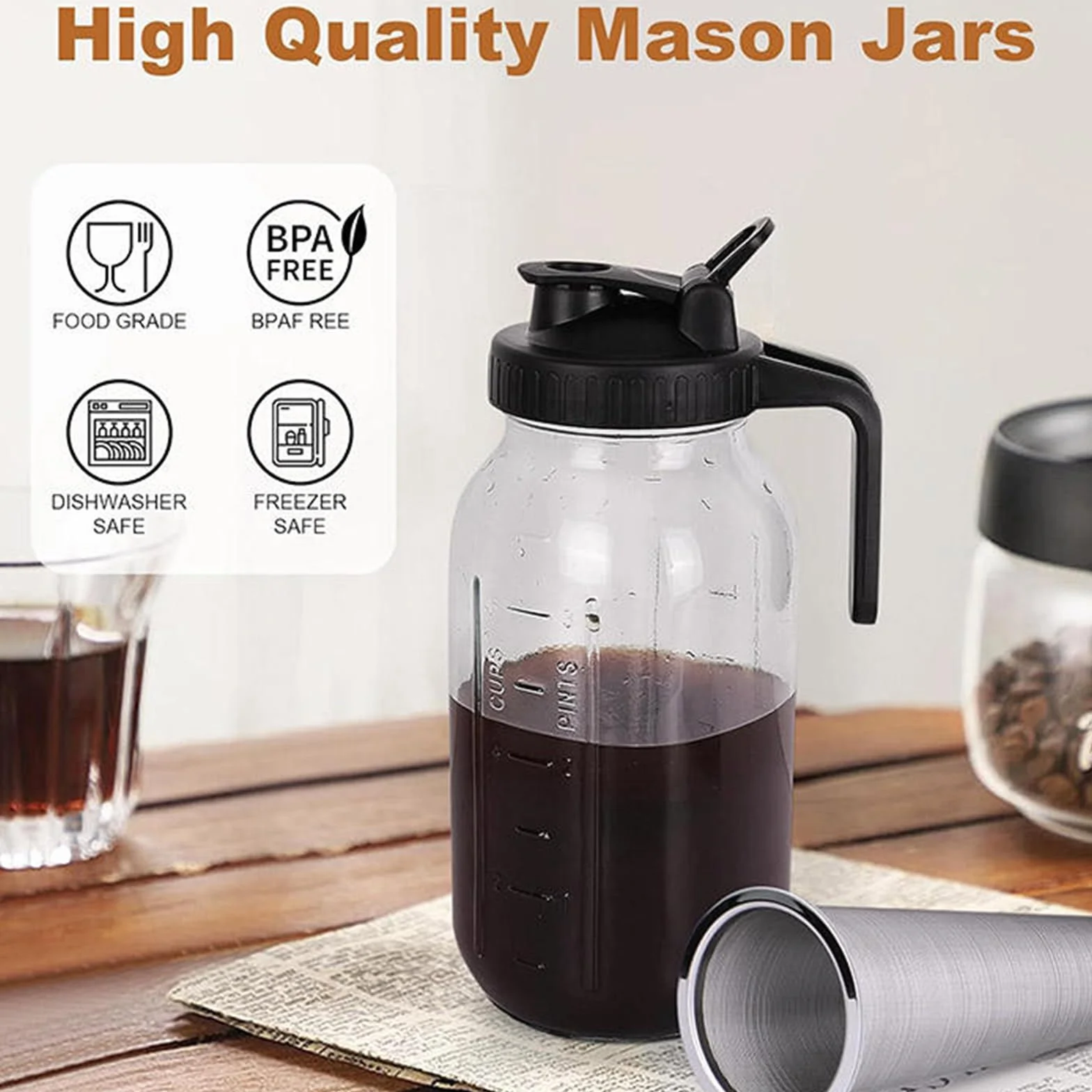 Cafetière à infusion froide 2 L en acier inoxydable pour café glacé et thé glacé