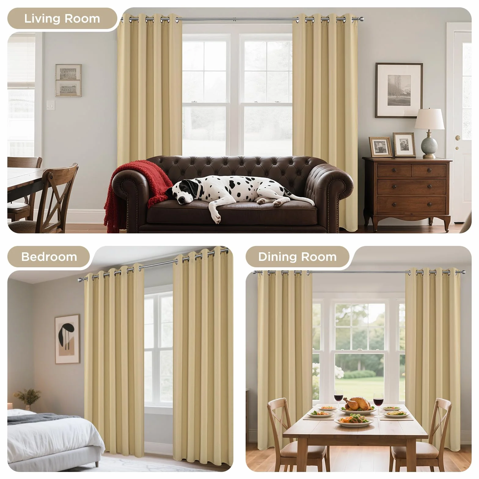 Joydeco Ensemble de 2 Rideaux Occultants Thermiques avec Œillets 106 x 183 cm Beige