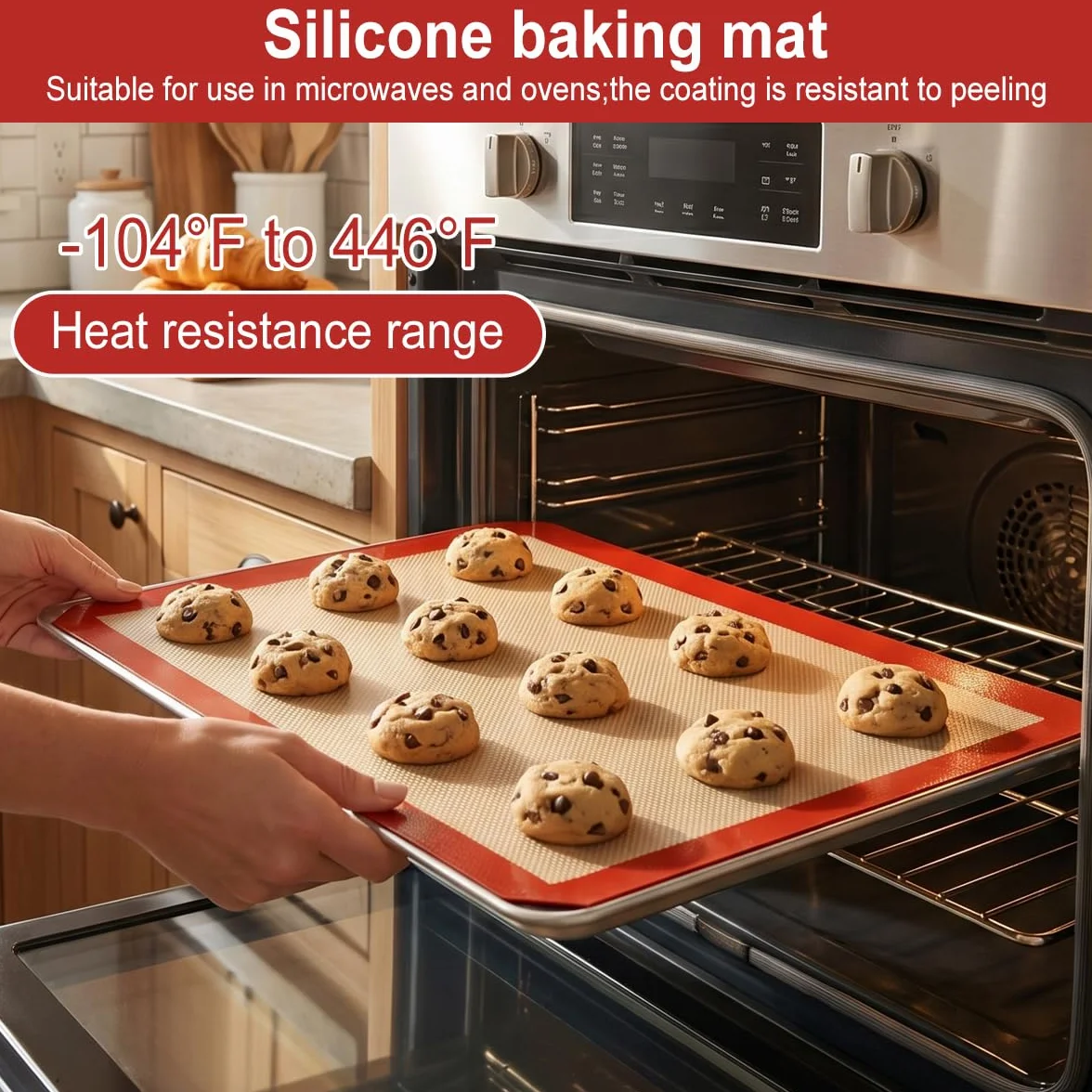 Tapis de Cuisson Silicone pour Four 3 Pièces Réutilisable Anti-Adhésif Sans BPA