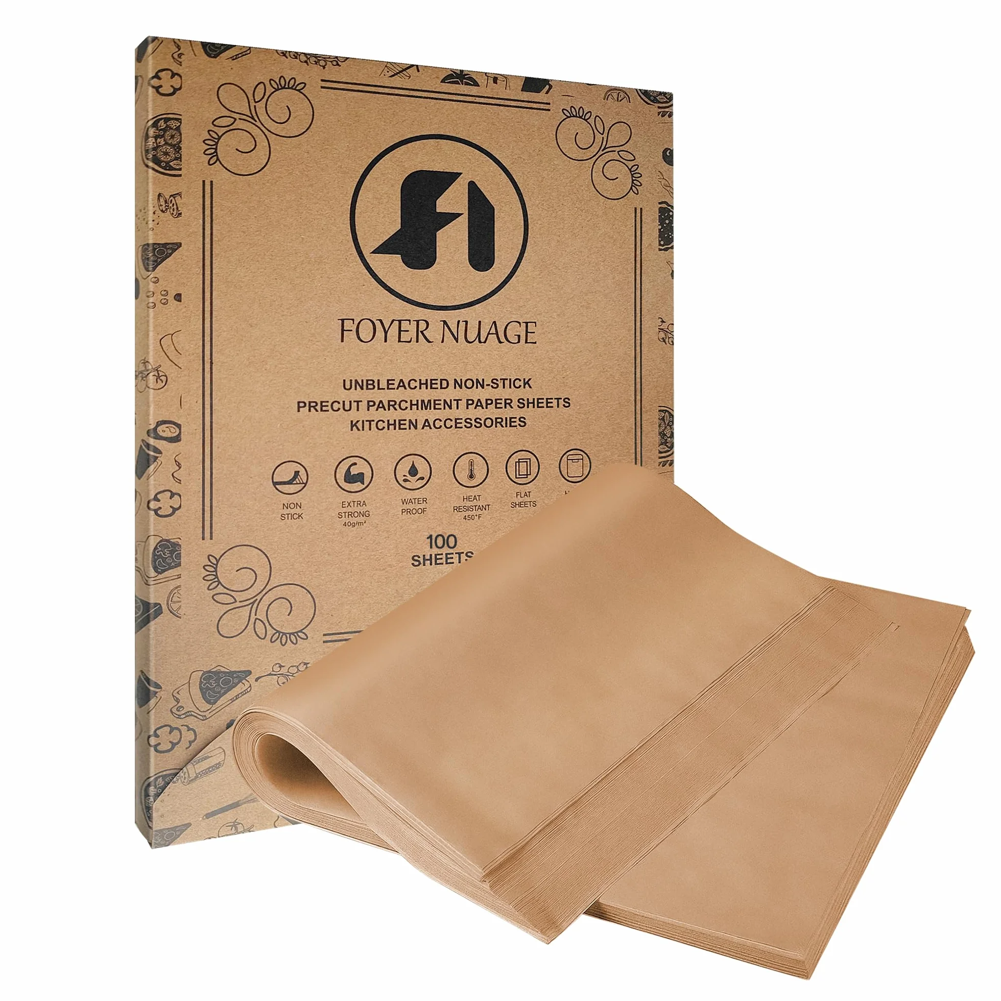 Papier Cuisson Prédécoupé Antiadhésif Naturel 20x30cm 100 Feuilles Sulfurisé Non Blanchi