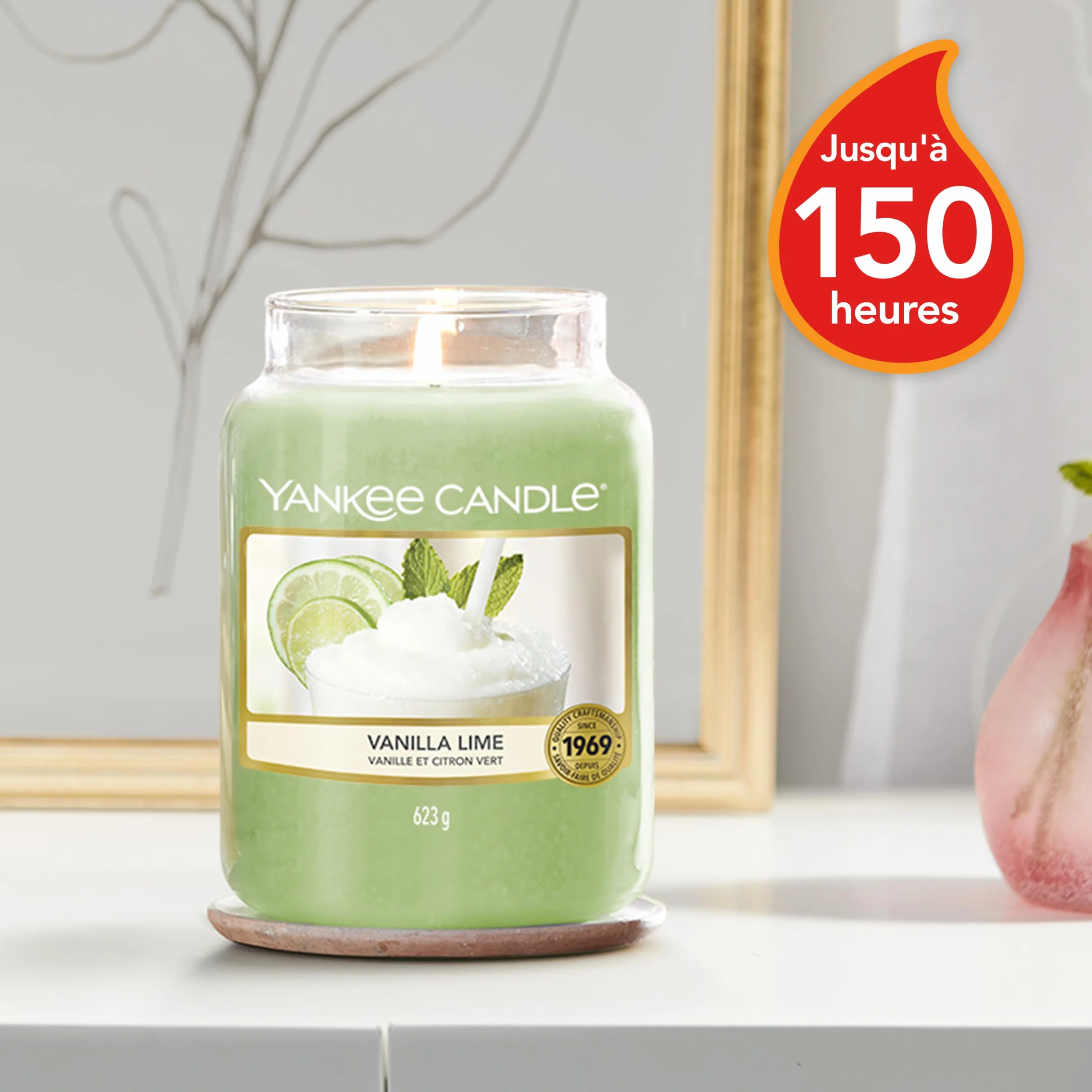 Yankee Candle bougie jarre parfumée grande taille Vanille et citron vert 150 heures combustion