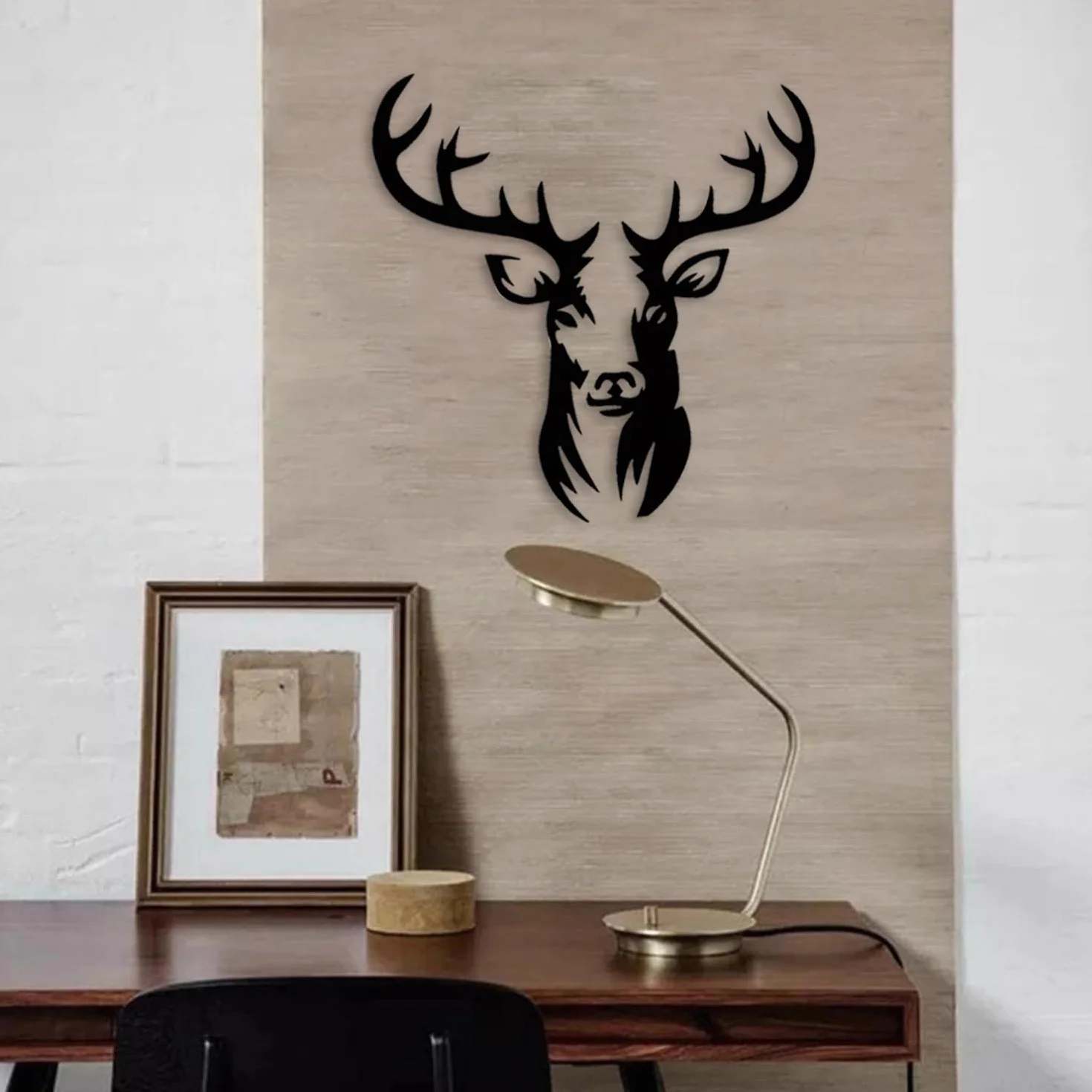Huspox Grand Art Mural Cerf en Métal Décoration 41x45cm, Décoration de Chasse pour Salon