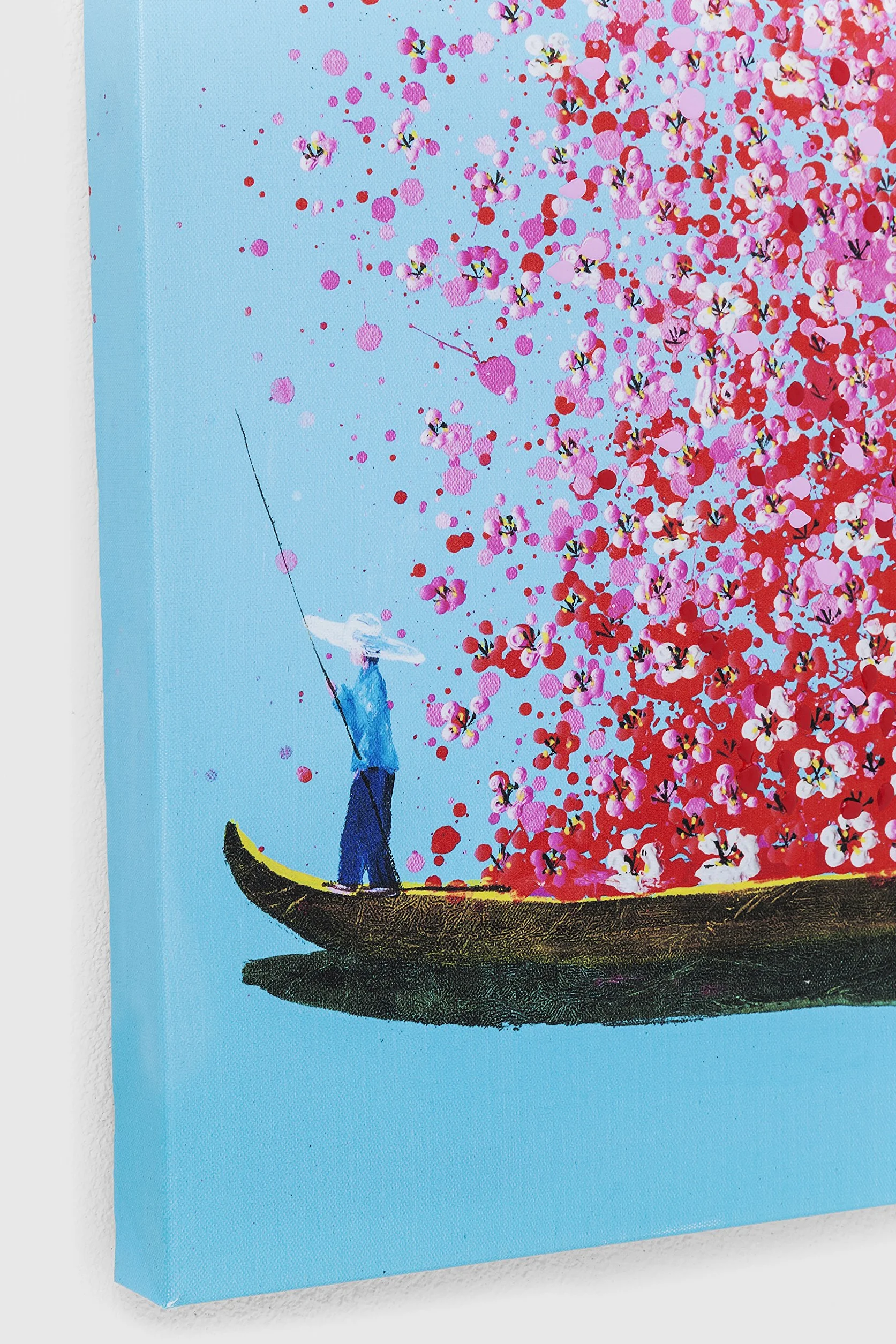 Kare Design Tableau Touched Flower Boat 100x180cm bleu rose peint à la main acrylique toile décoration murale