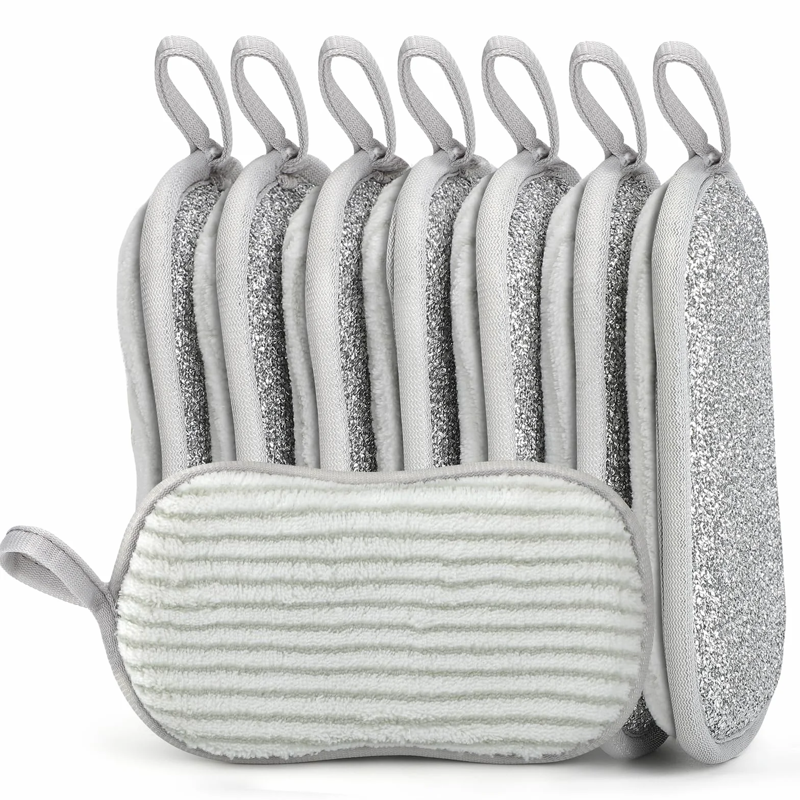Eponge Vaisselle Doppelface Lot de 8 Anti-Rayures Lavable Microfibre 9,5x16 cm