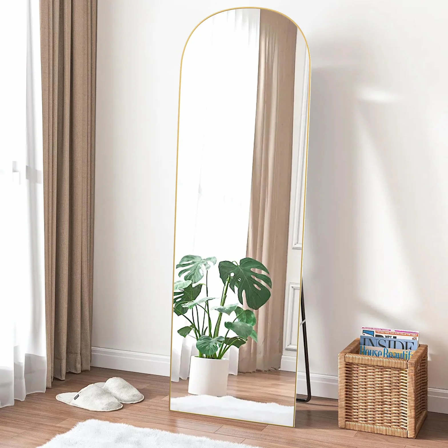 Miroir sur Pied Arqué 162x52cm, Grand Miroir Mural Pleine Longueur, Arc Doré