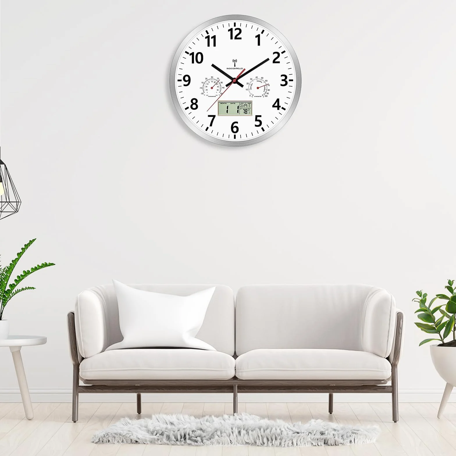 Foxtop Horloge Murale Radio-Pilotée 30 cm avec Hygromètre Thermomètre Écran LCD