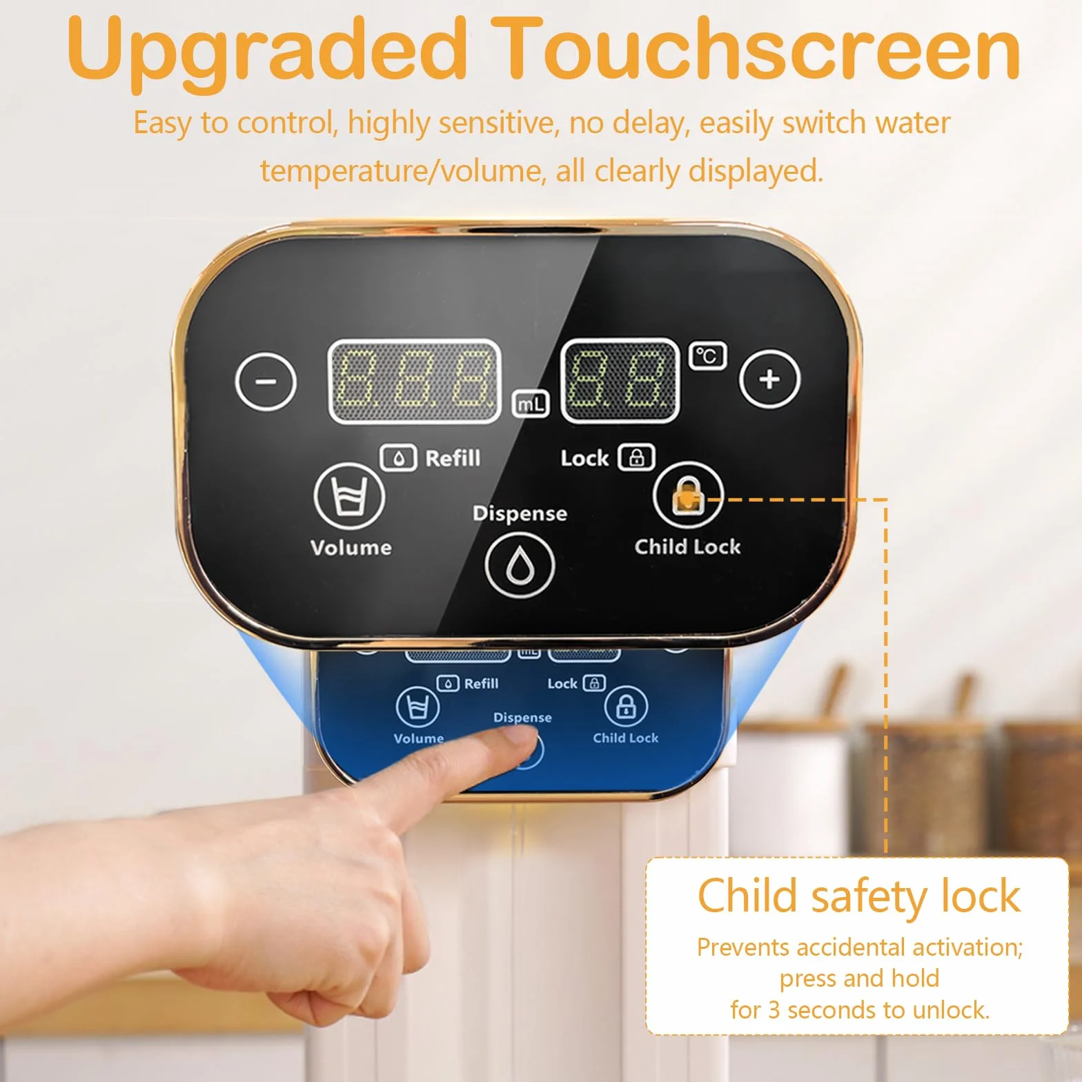Distributeur d'Eau Chaude 3L Numérique Instantané écran Tactile LED 12 Réglages Température 8 Réglages Volume Filtre Charbon Actif