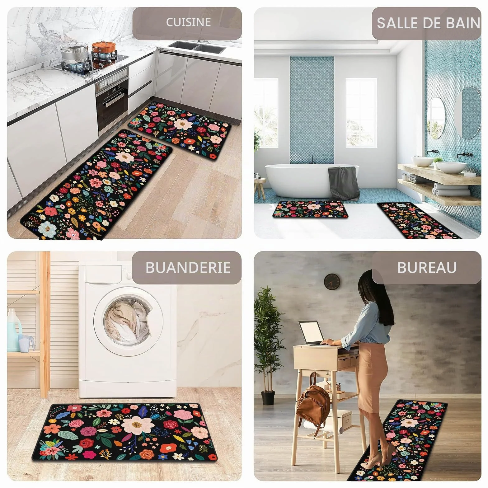 Tapis antidérapants de cuisine lavable anti-fatigue lot de 2 décoration maison