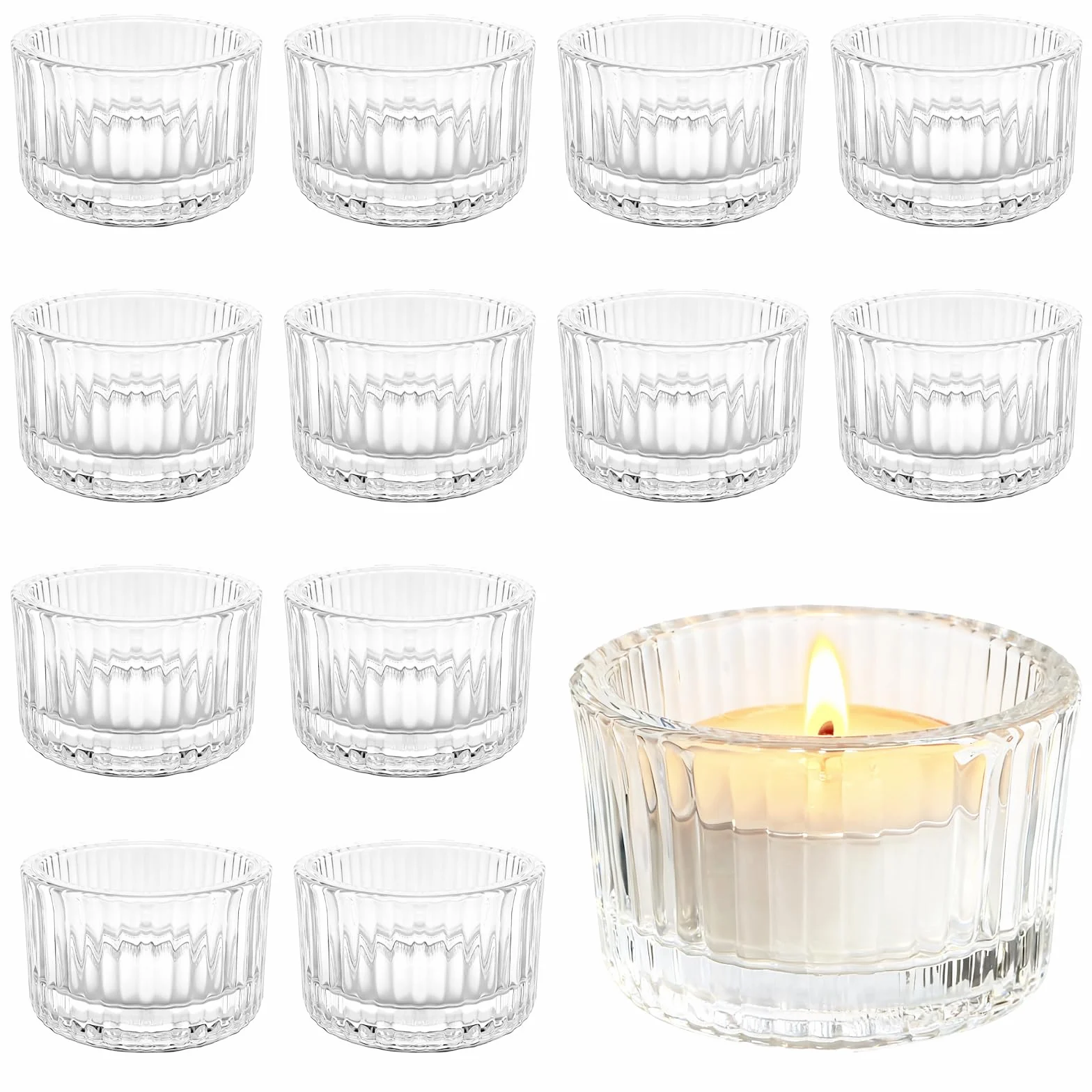 Bougeoirs Verre Transparent 5x3,5cm – Photophores Vintage pour Déco Mariage Noël