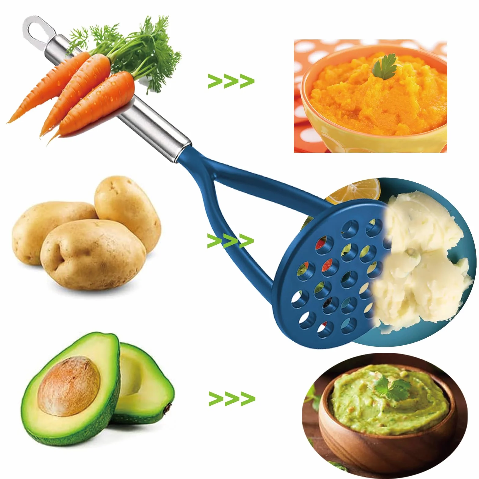 Presse-purée en acier inoxydable longue poignée grand trou rond robuste cuisine